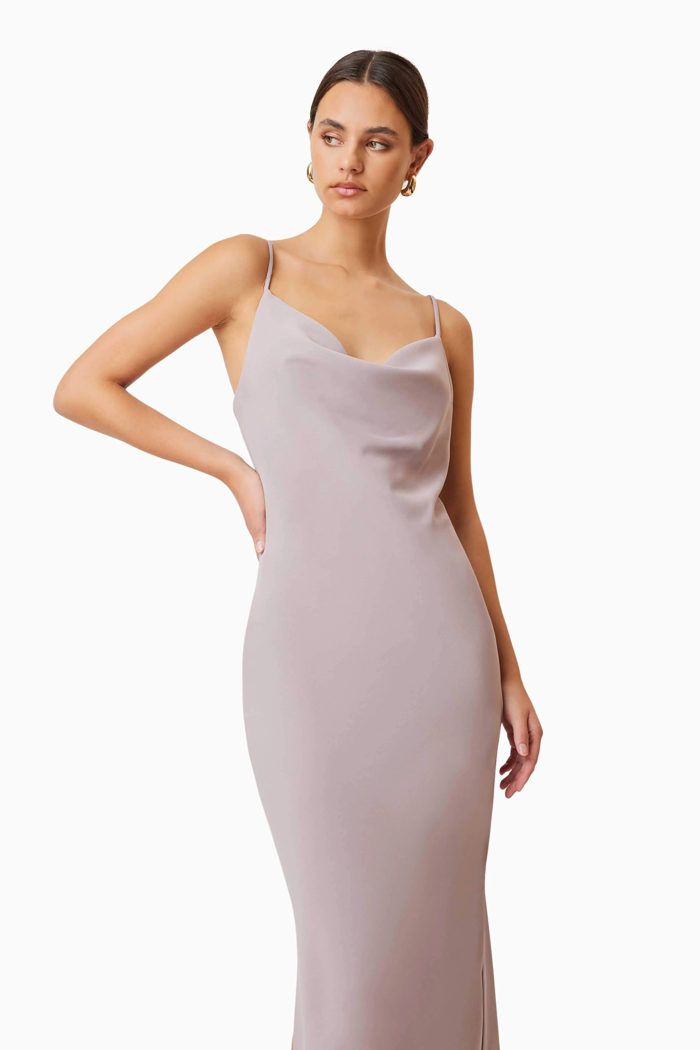 Kenna Cowl Neck Midi Dress In Beige