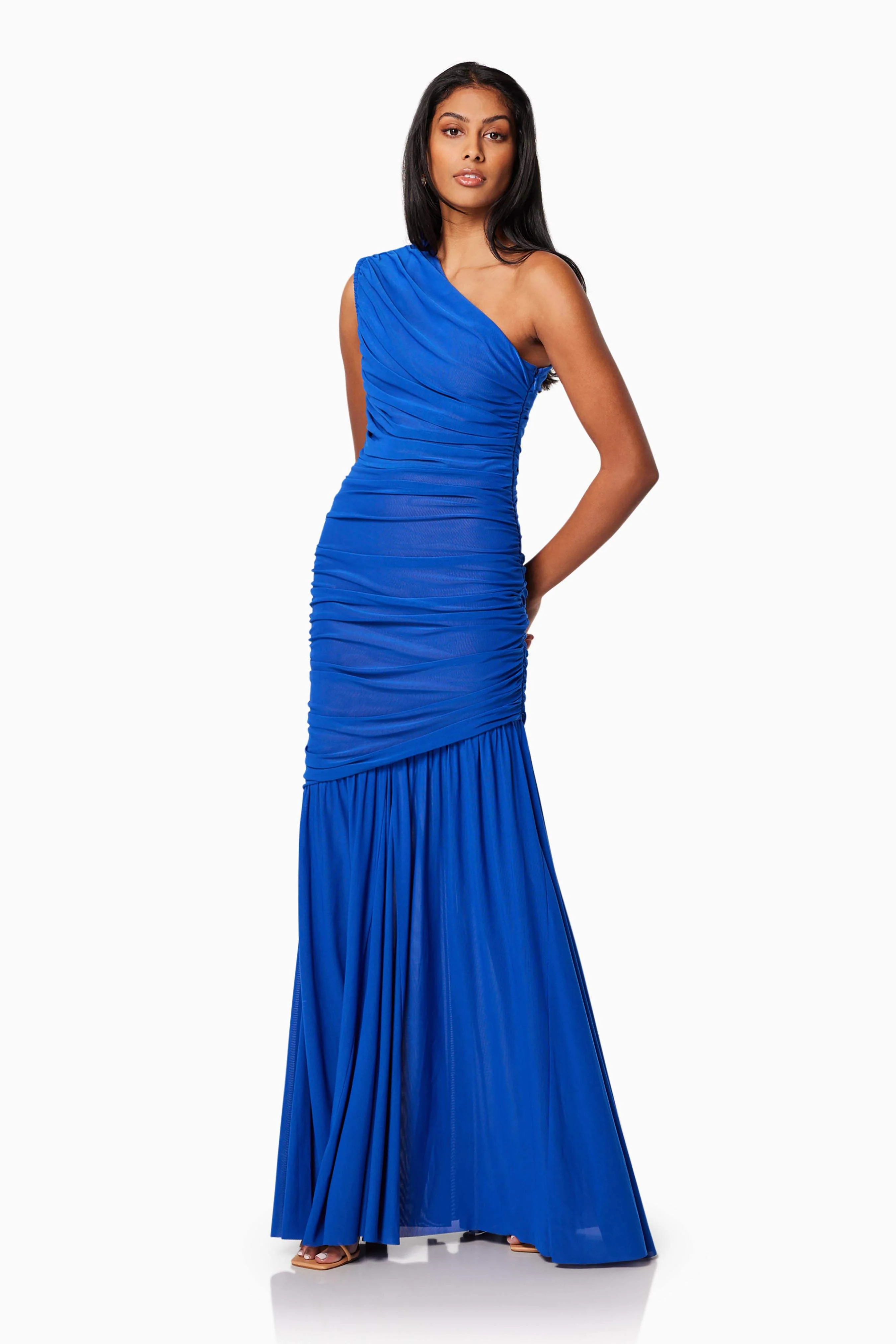Vienna Fitted Maxi Gown In Blue