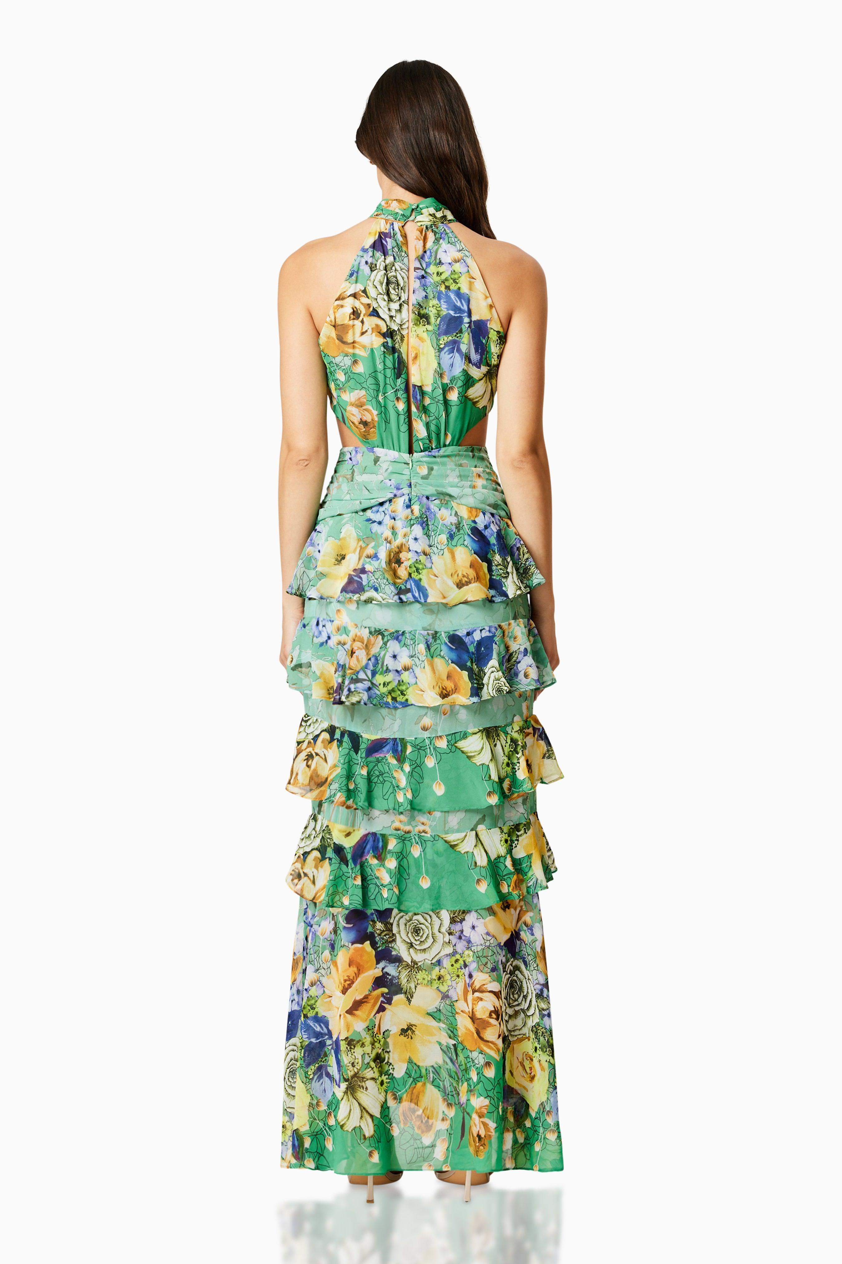 Gardenia Halter Maxi Gown In Green