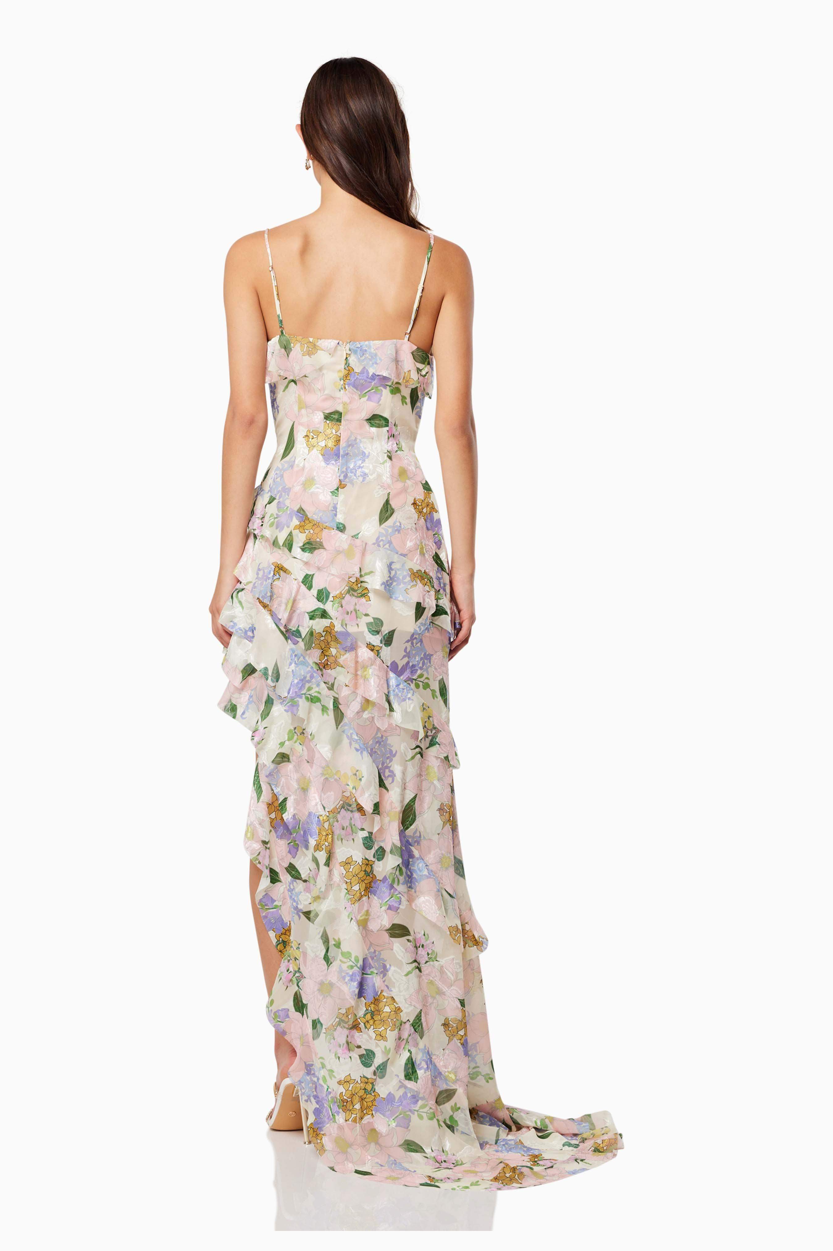 Cosima Asymmetrical Gown In Florals