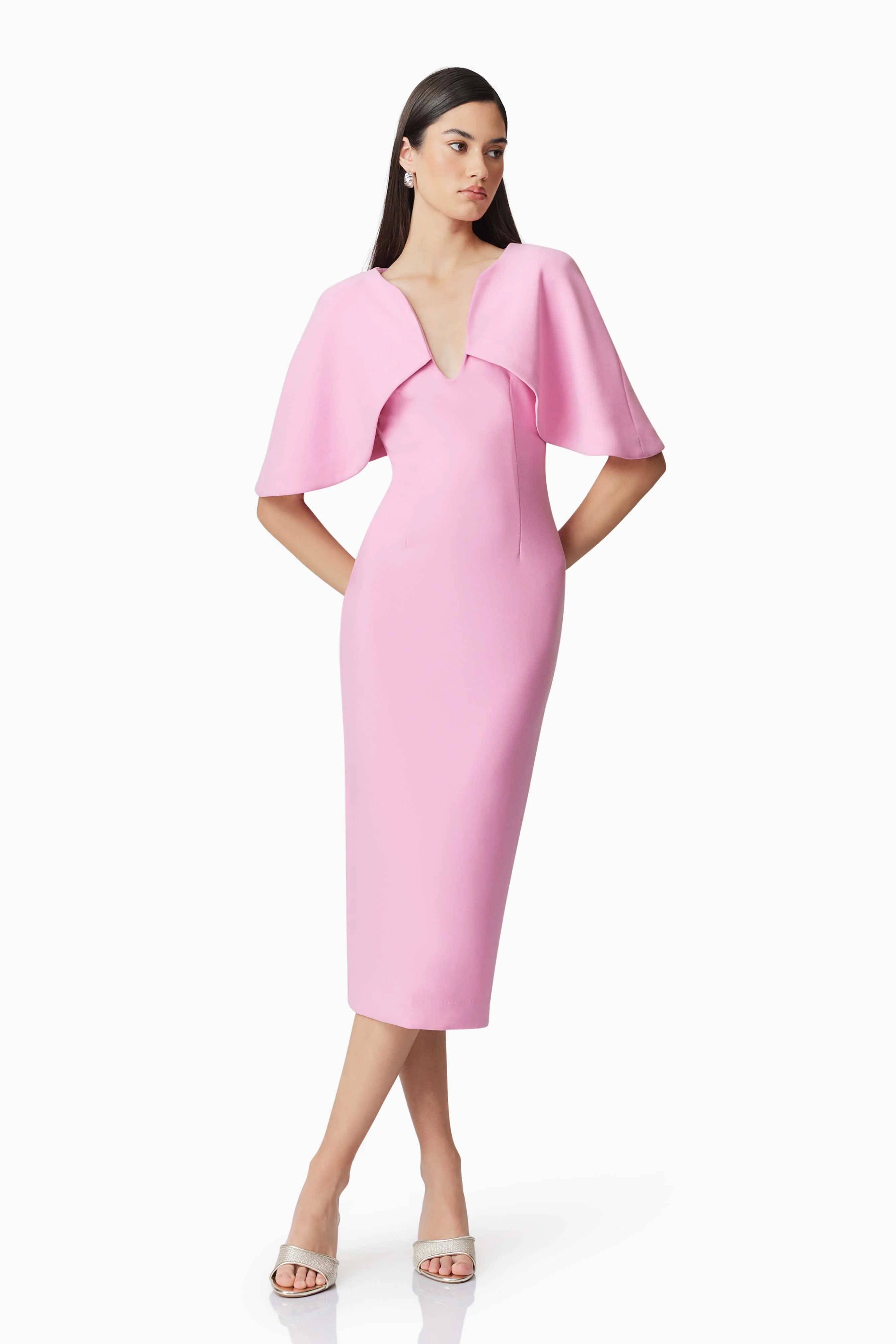 Gia Cape Midi Dress in Pink