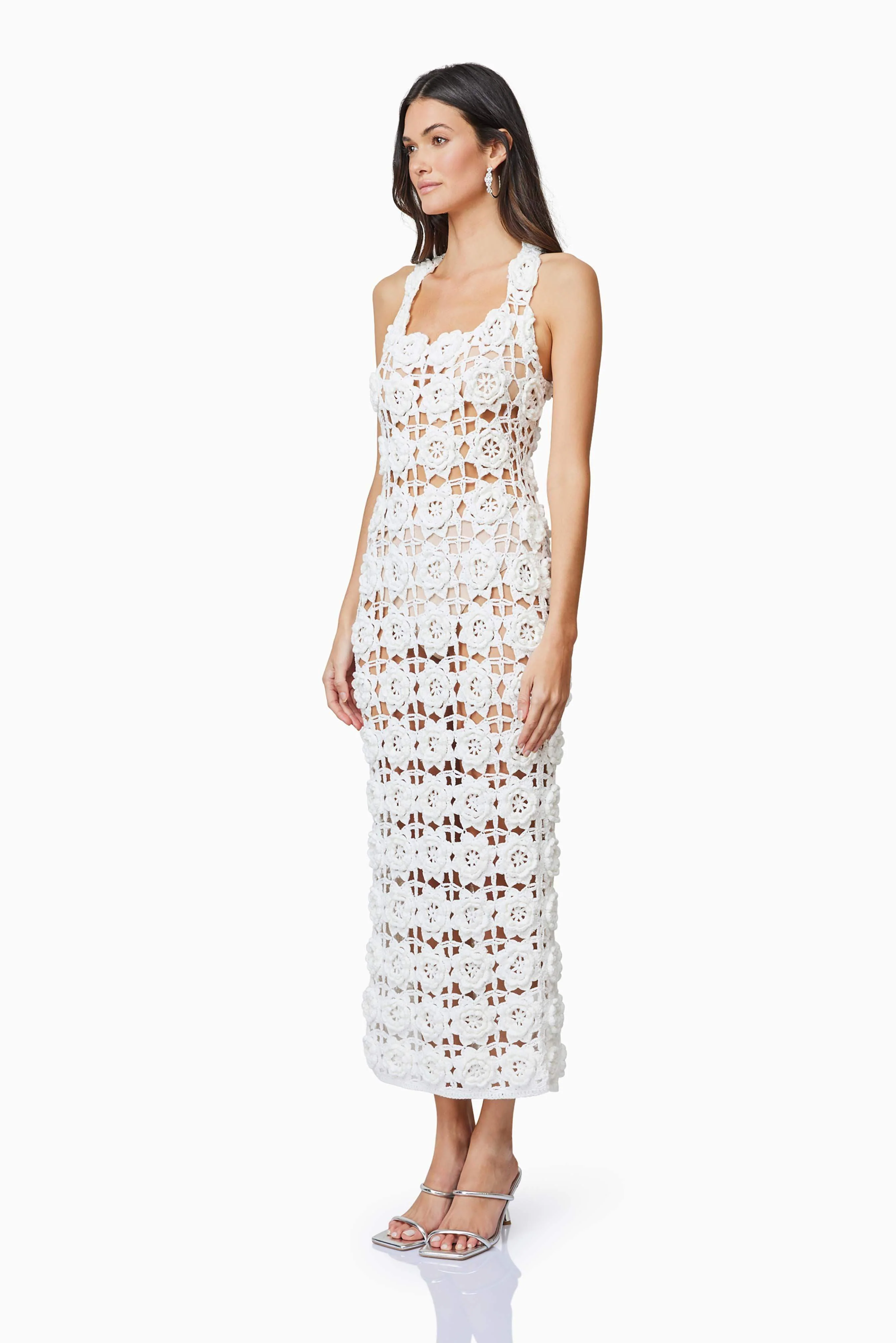 Elise Crochet Midi Dress in White