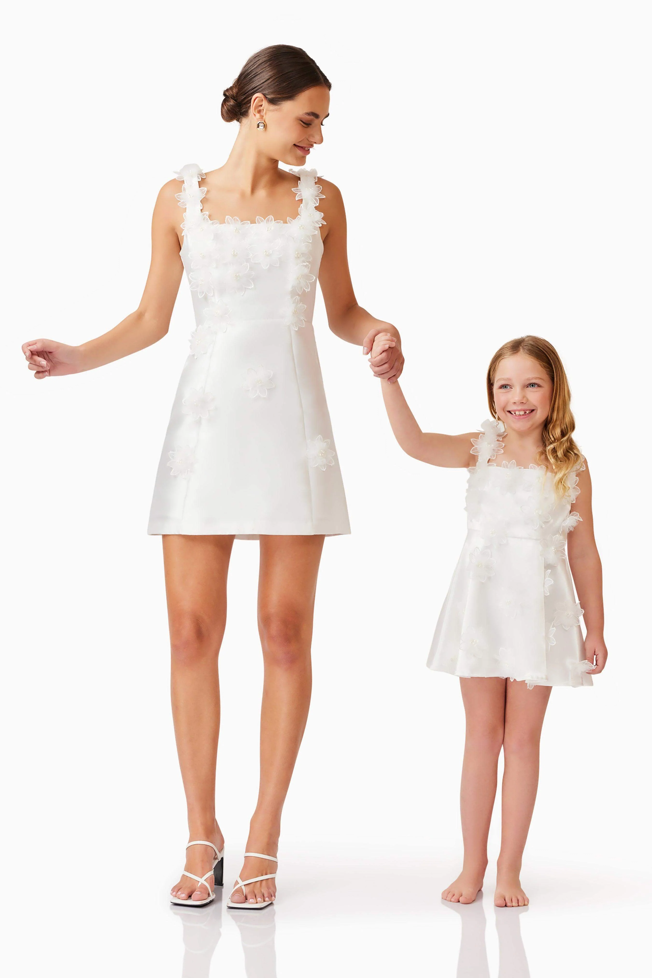 Elder Floral Girls Dress in White