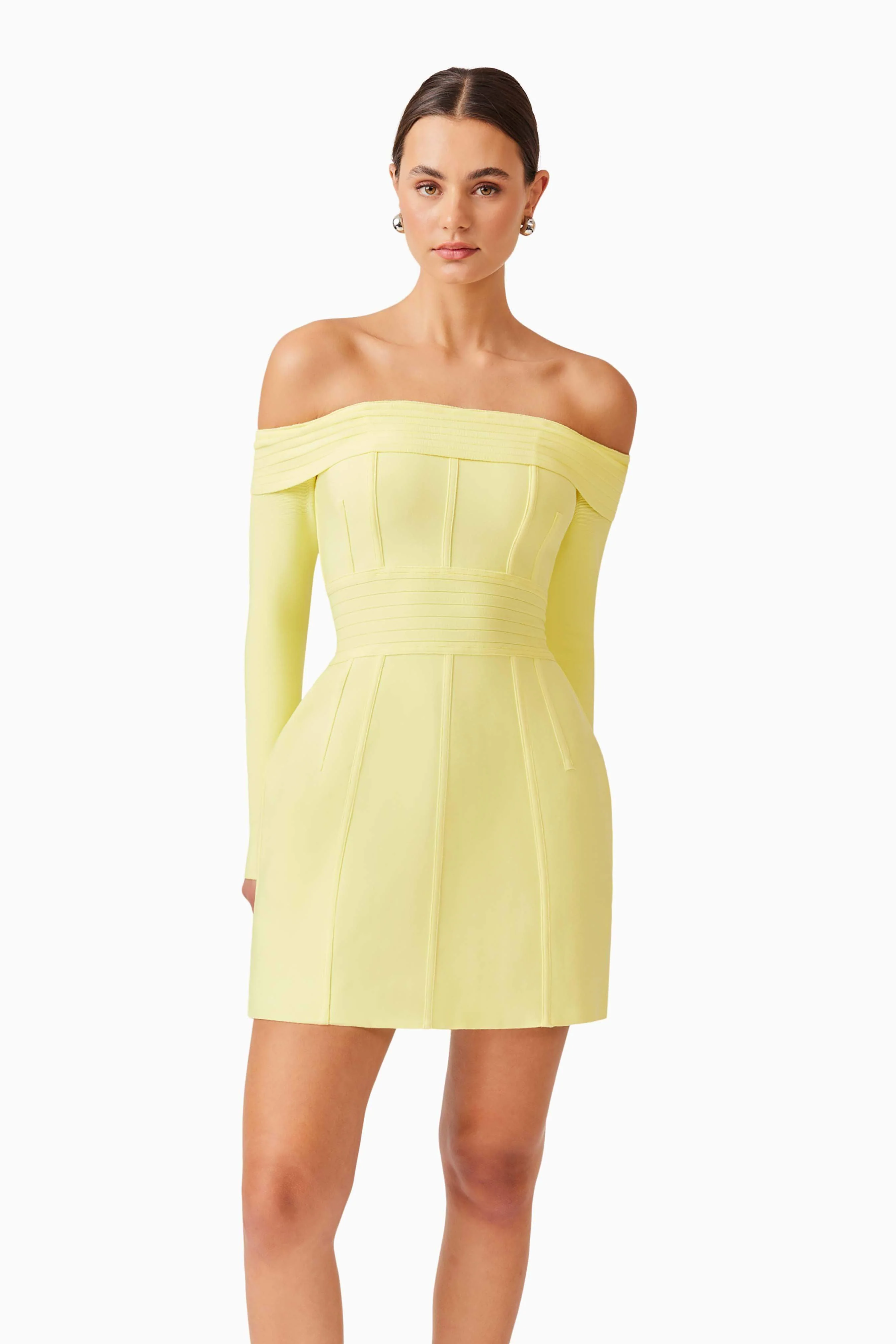 Katlyn Off The Shoulder Mini Dress in Yellow