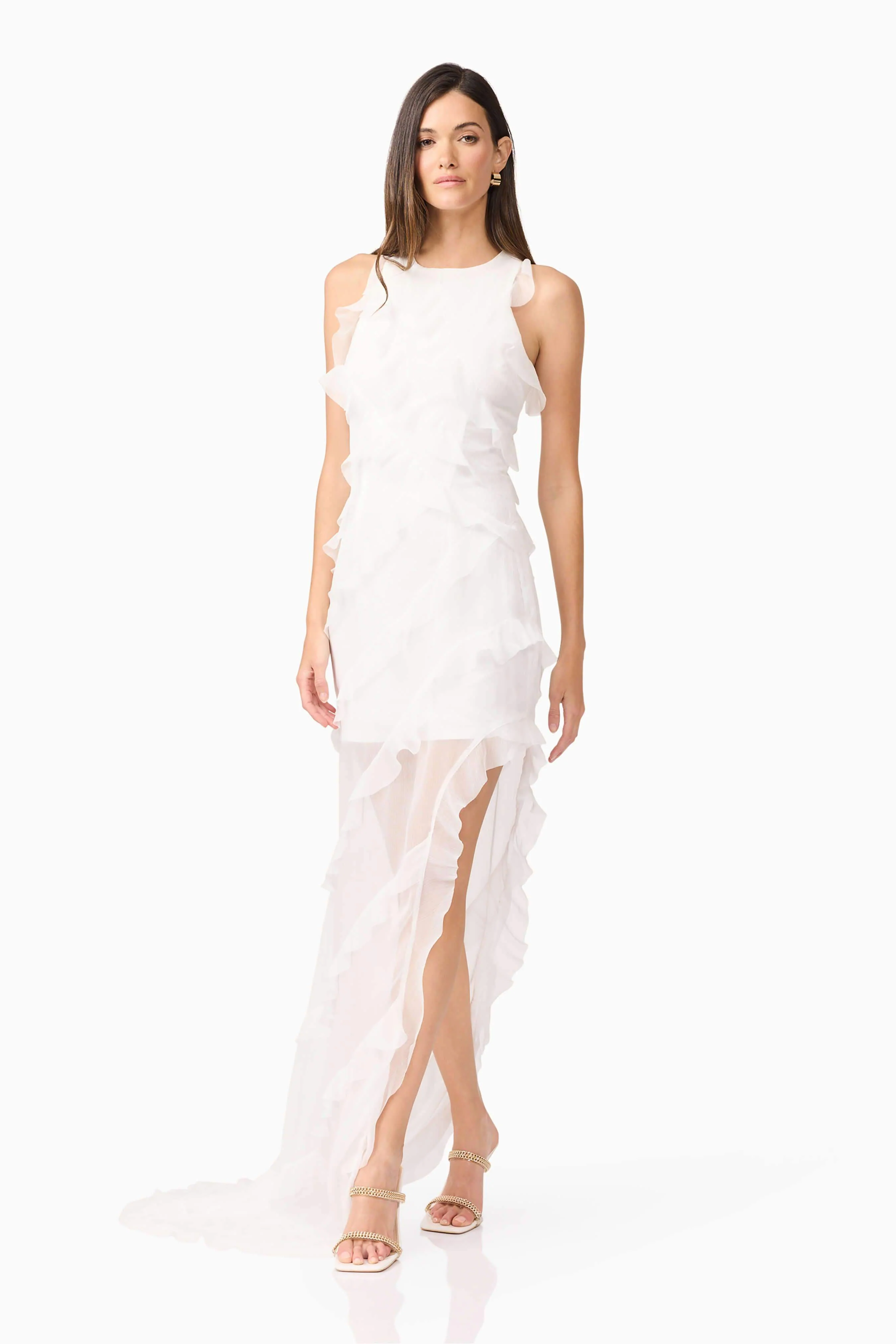 Celeana Textured Sheer Maxi Dress in White