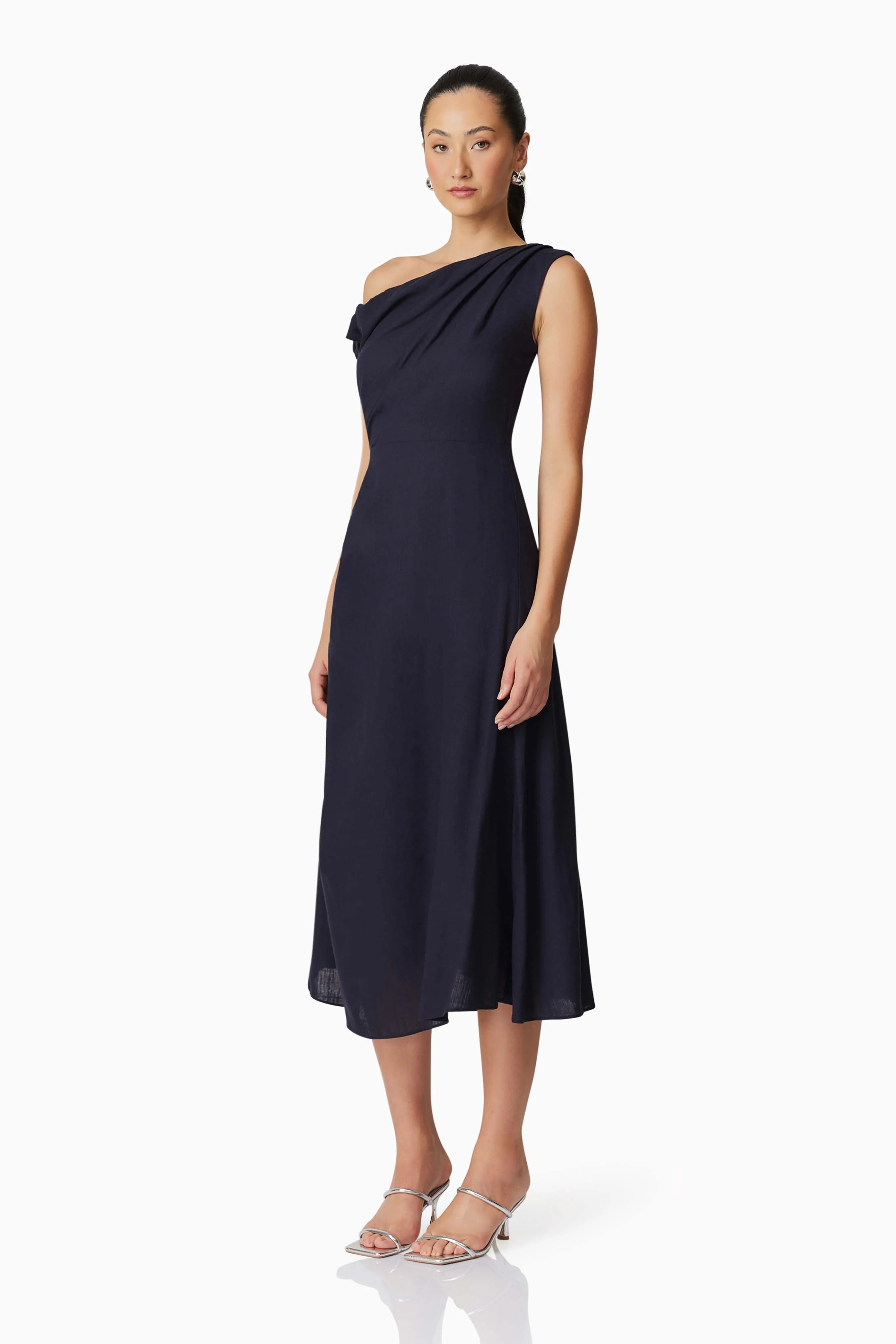 Kara Asymmetrical Midi Dress in Blue