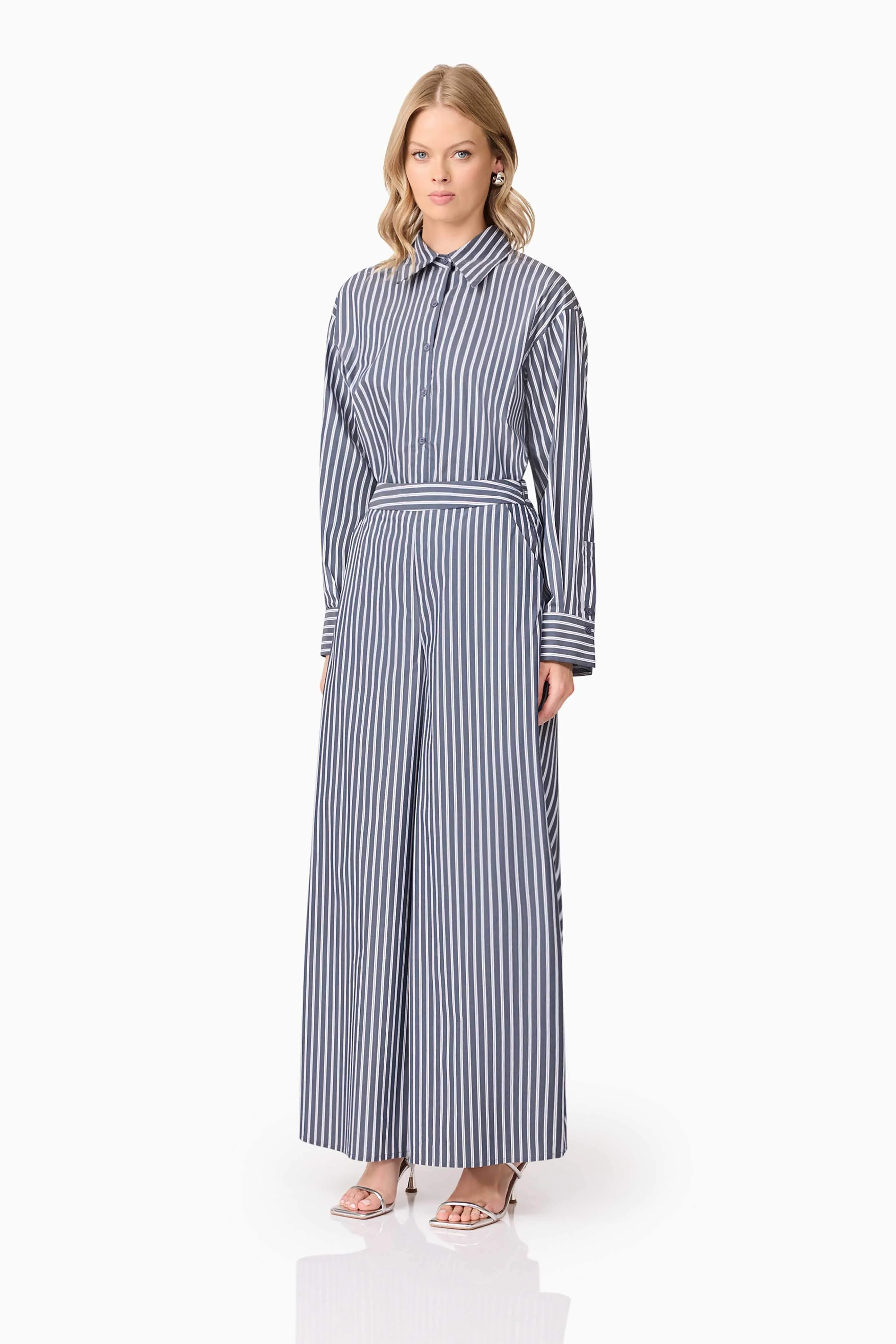 CURAAE Marcy Wide Leg Pants in Navy Stripe