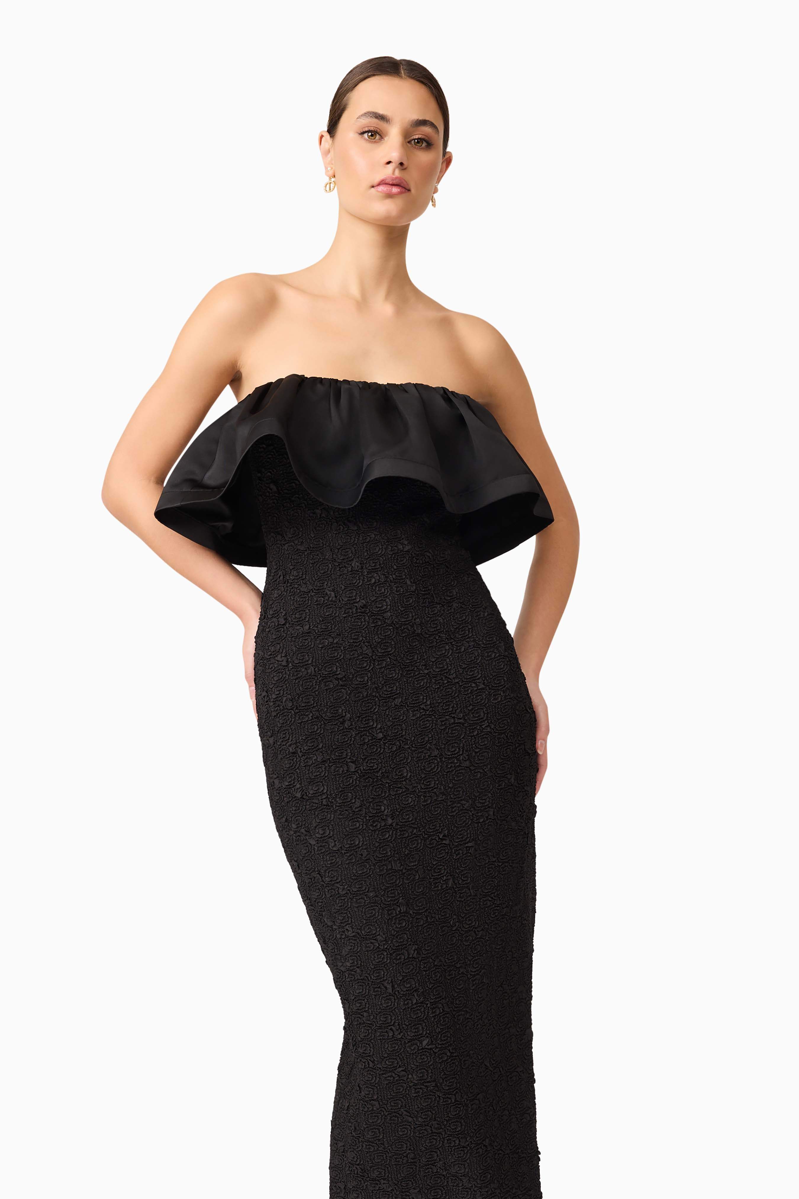 Dandelione Strapless Midi Dress in Black