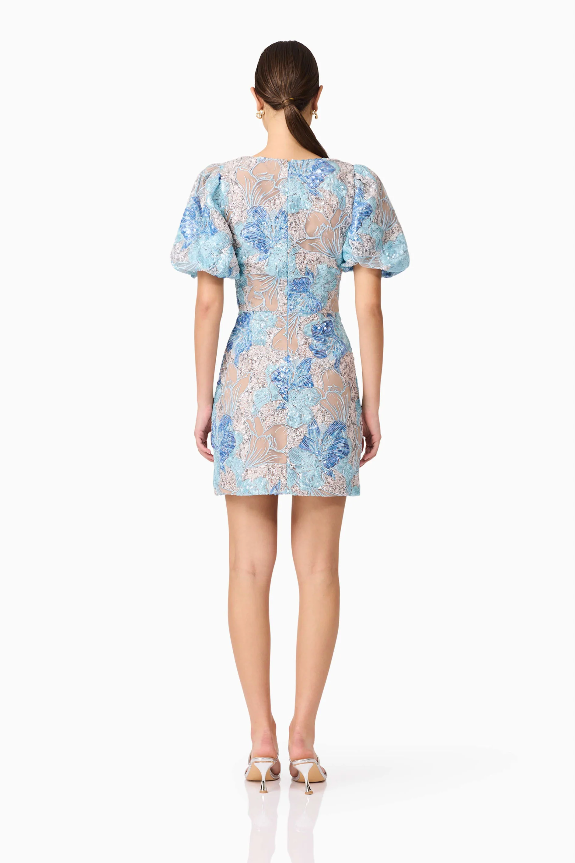 Leoni Puff Sleeve Mini Dres in Blue
