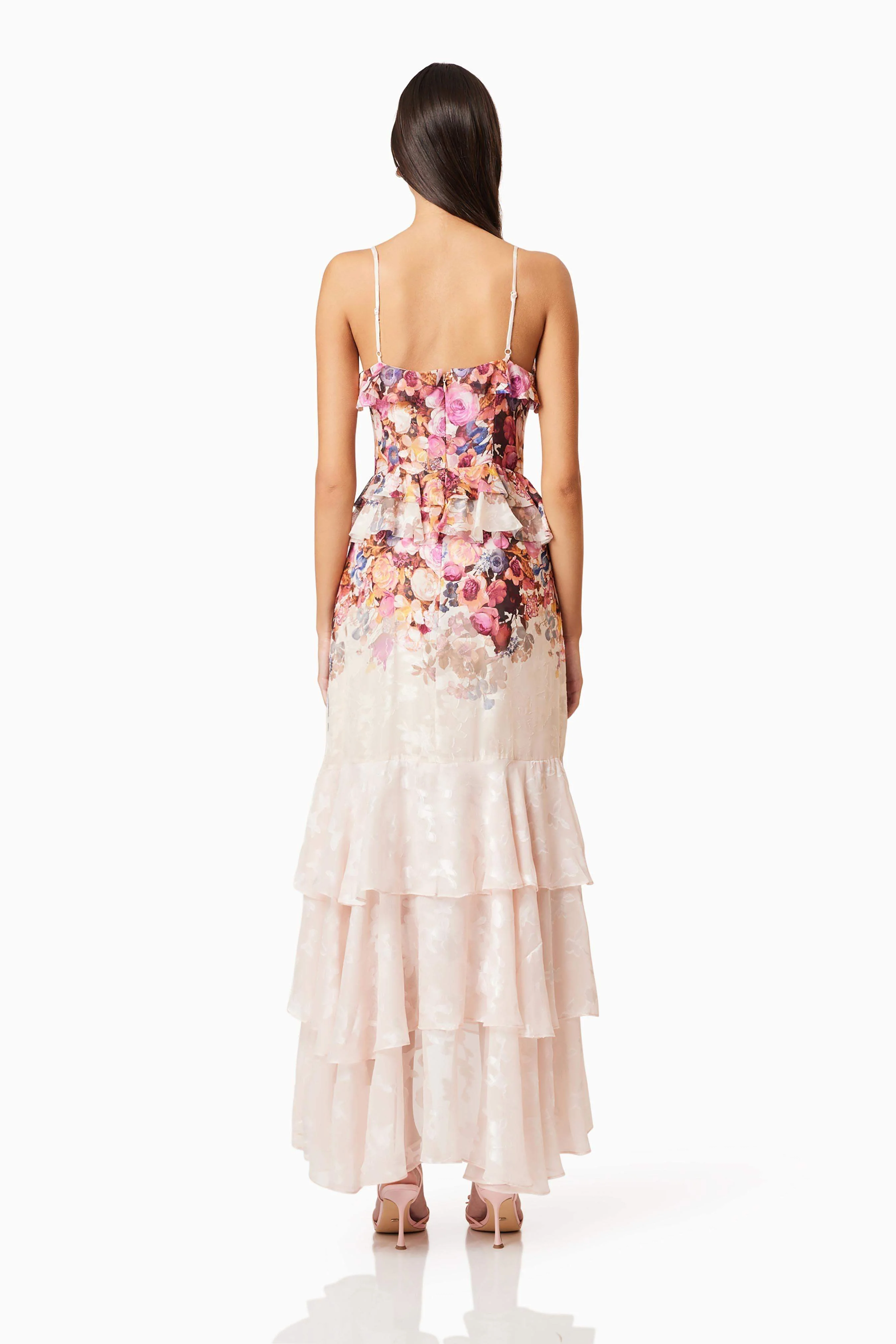 Perla Frilled Maxi Dress in Floral