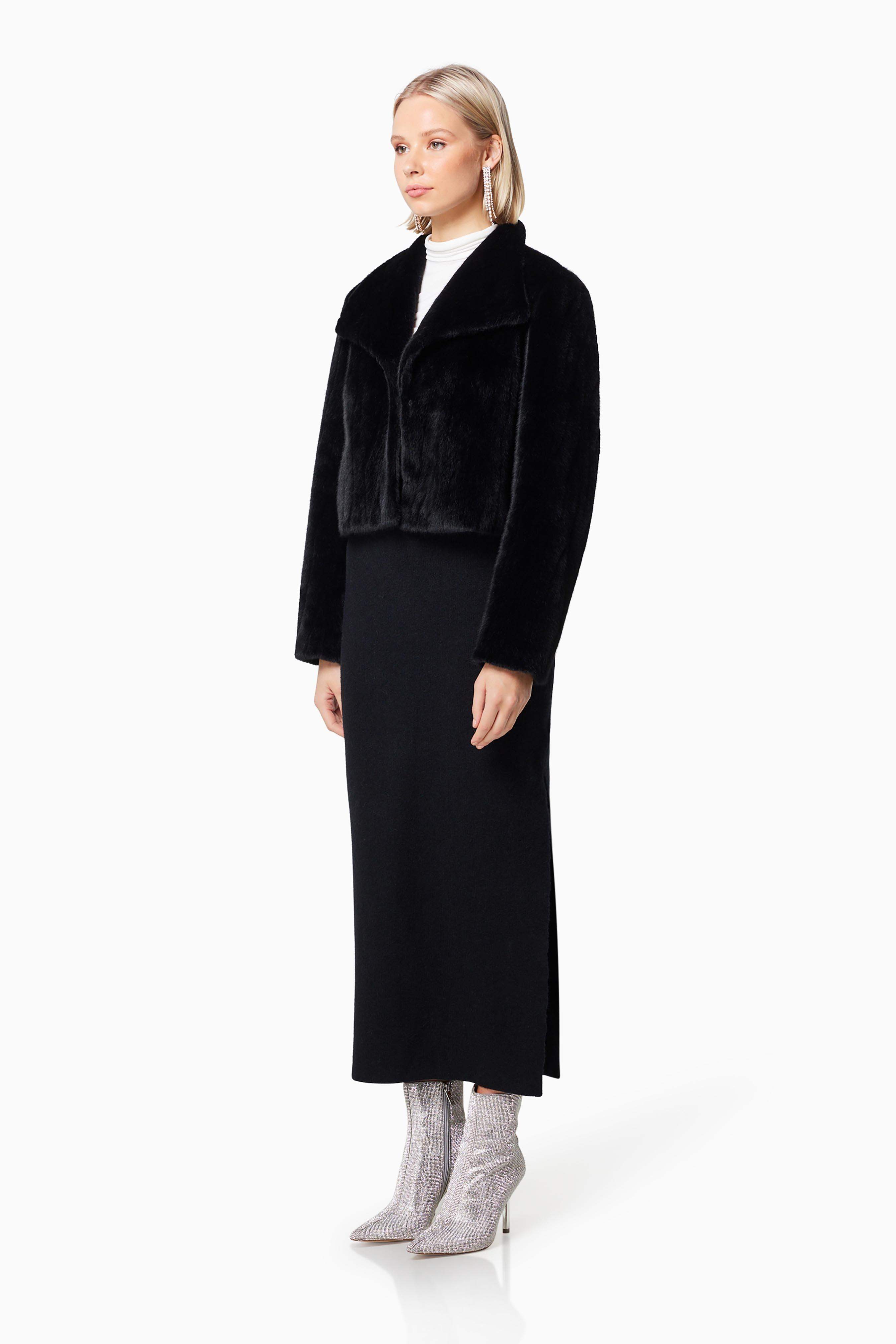 Fernie Faux Fur Cropped Jacket In Black