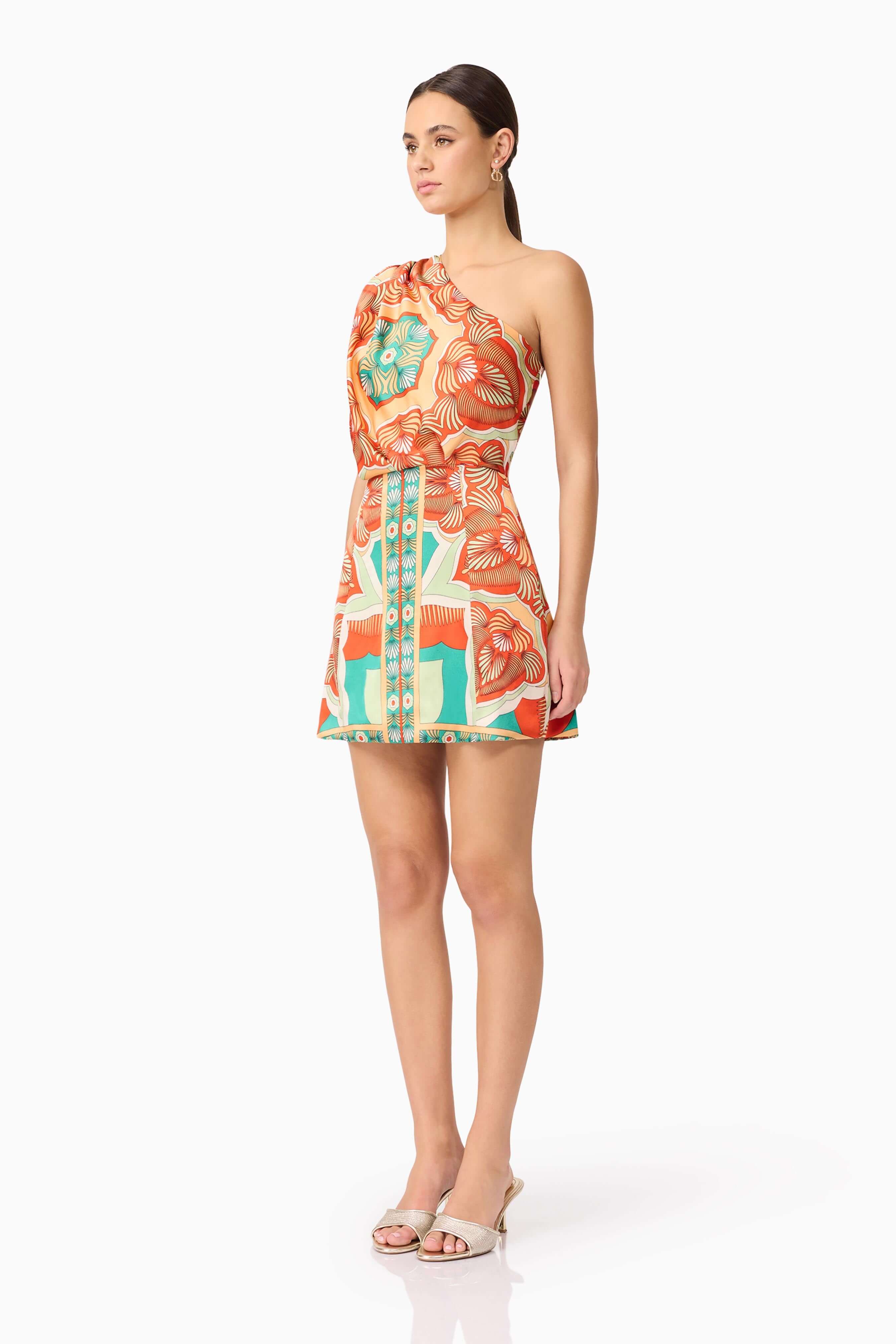 Neomi One Shoulder Mini Dress in Orange