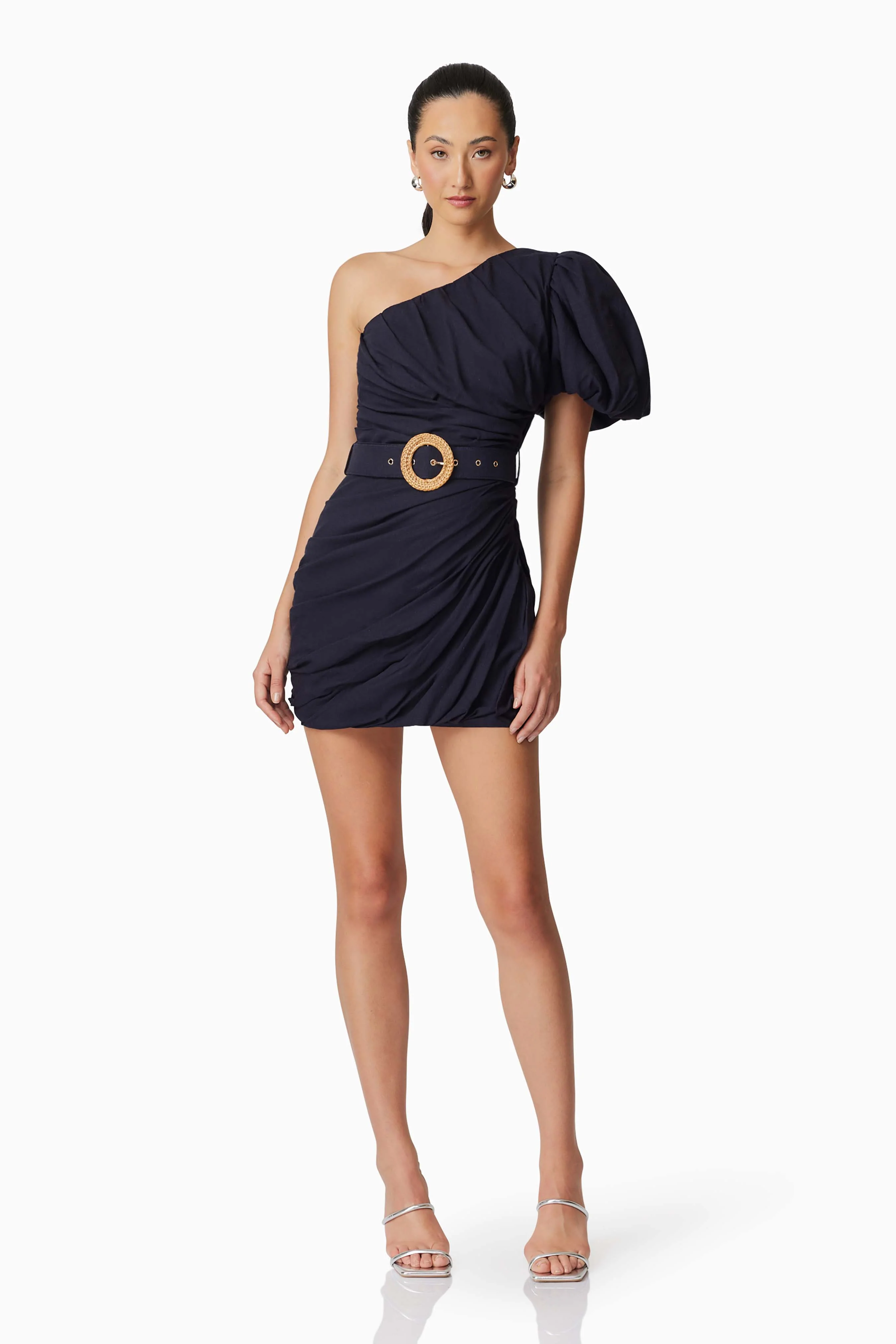 Kara Asymmetrical Mini Dress in Blue