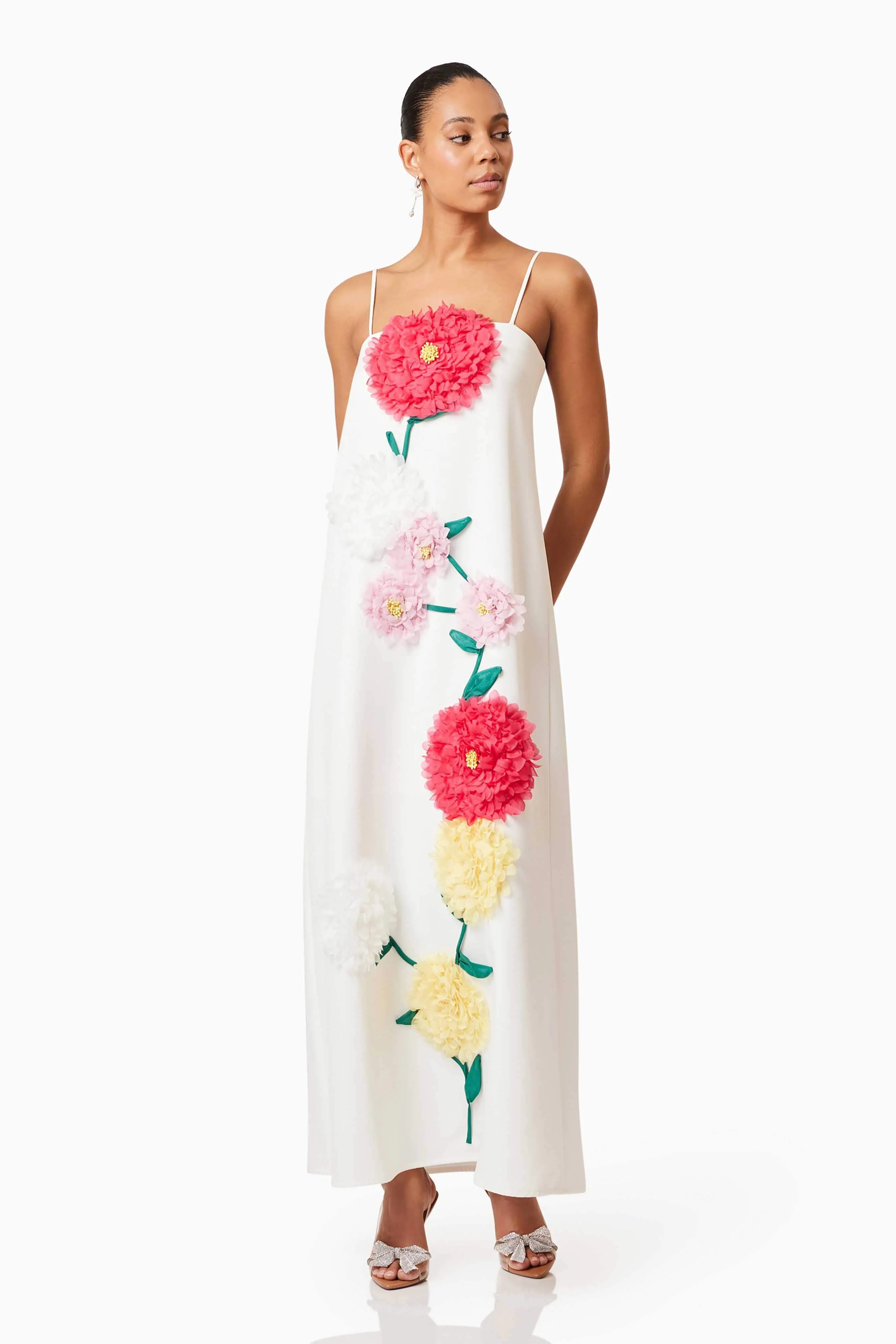 Buttercup Embroidered Maxi Dress in White