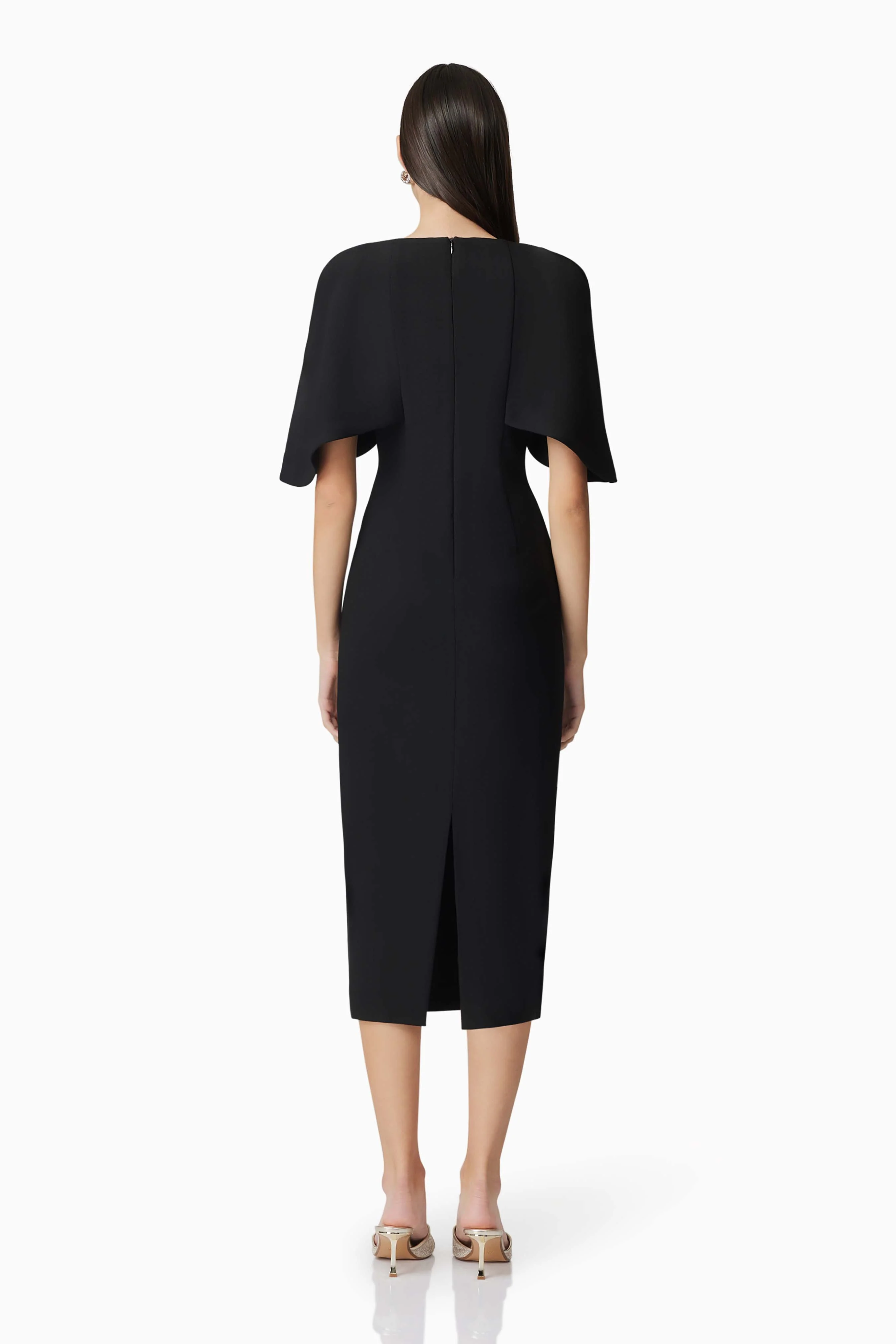 Gia Cape Midi Dress in Black