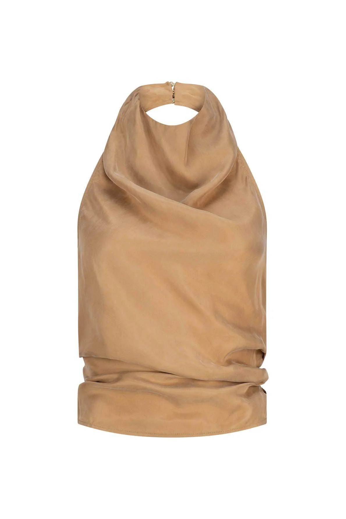 CURAAE Amber Tie Back Halter Cowl Neck Top in Beige