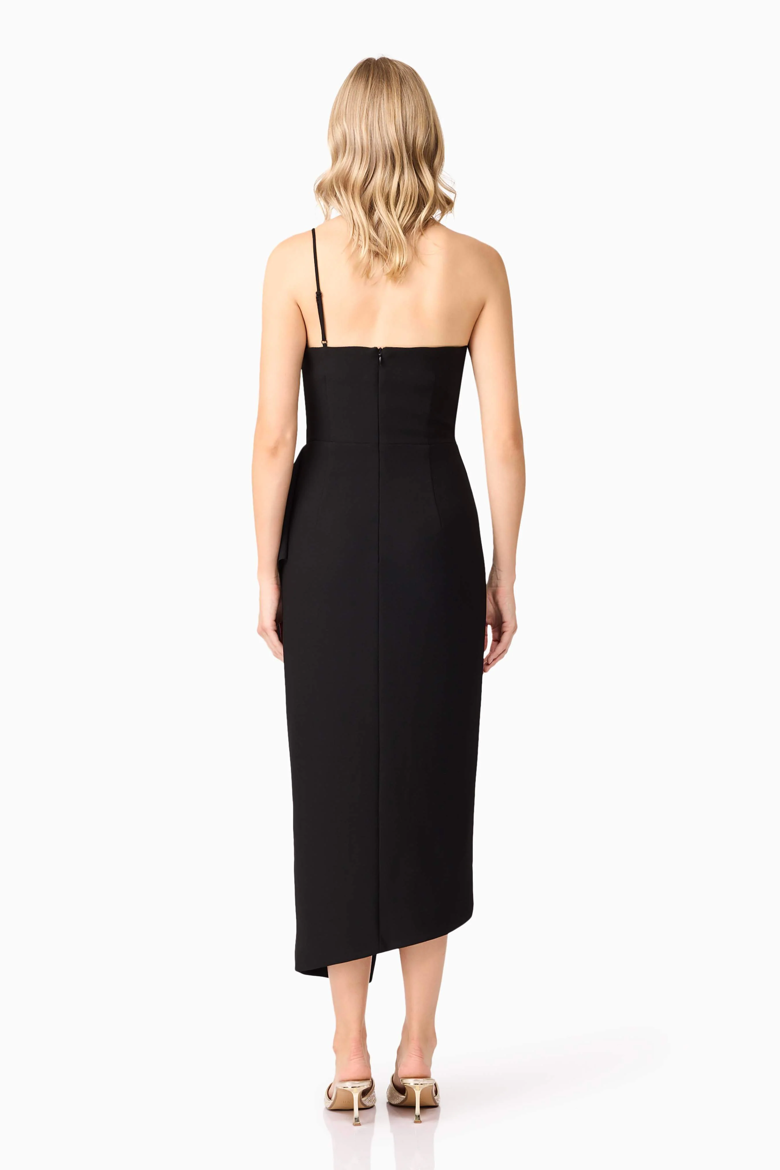 Ava Asymmetrical Midi Dress in Black