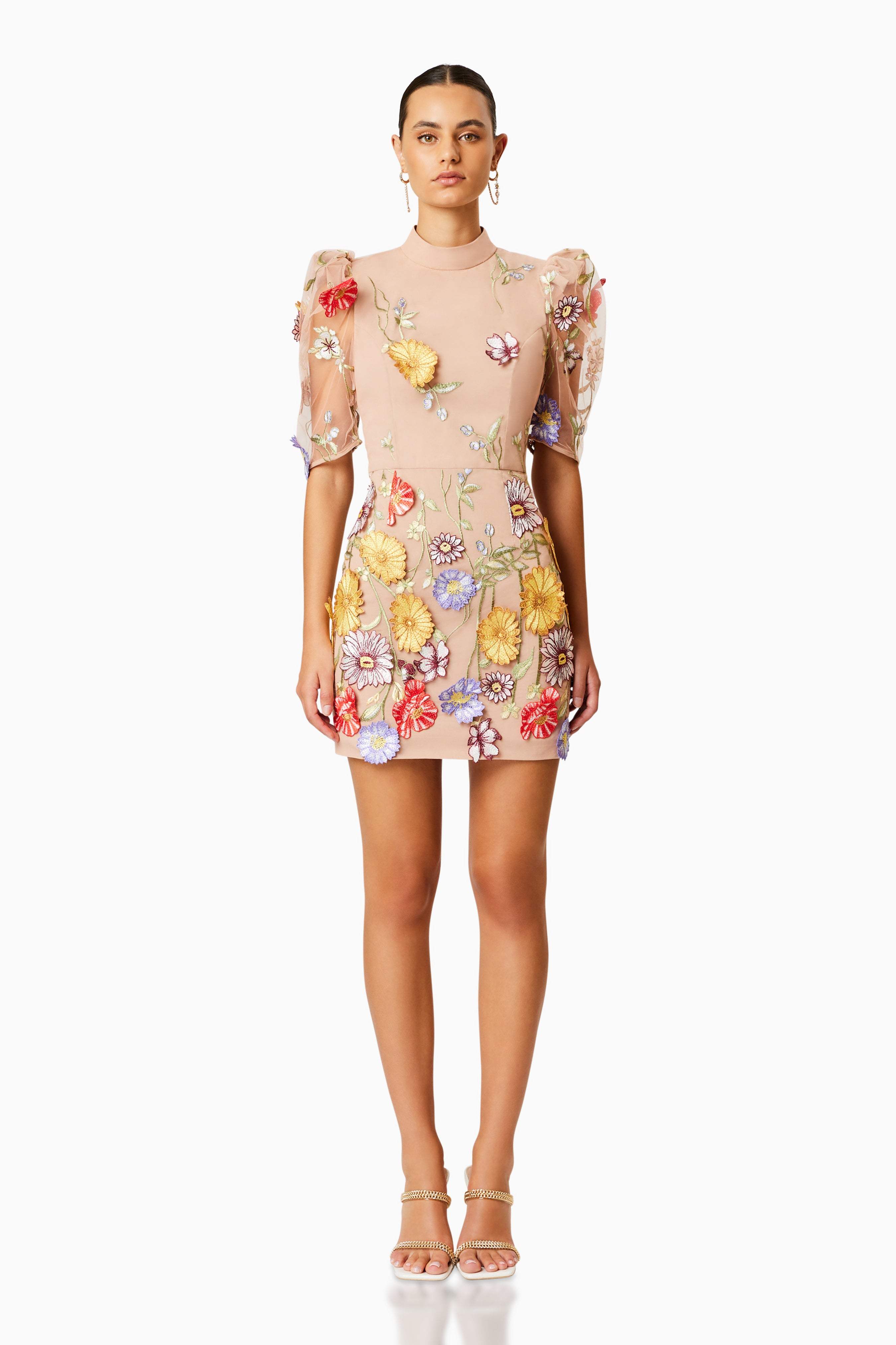 Budding Puff Sleeve Mini Dress In Florals