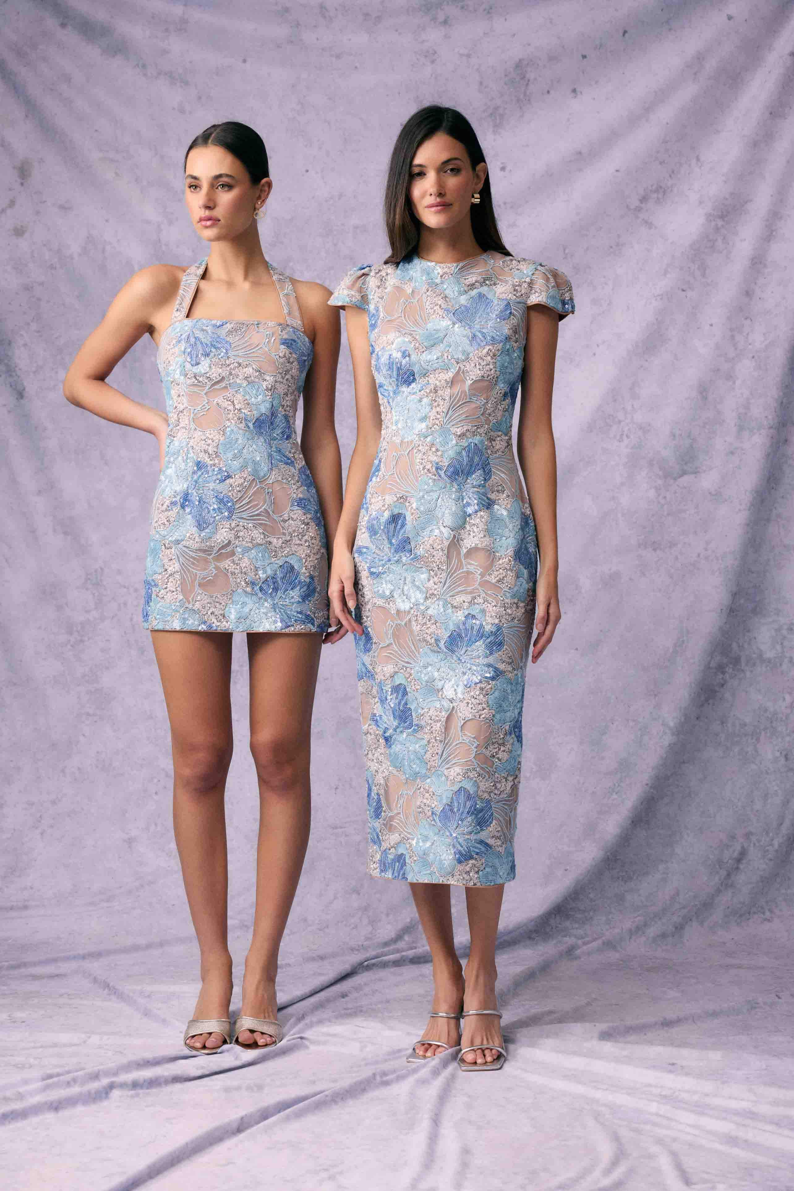 Leonie Sequin Midi Dress in Blue