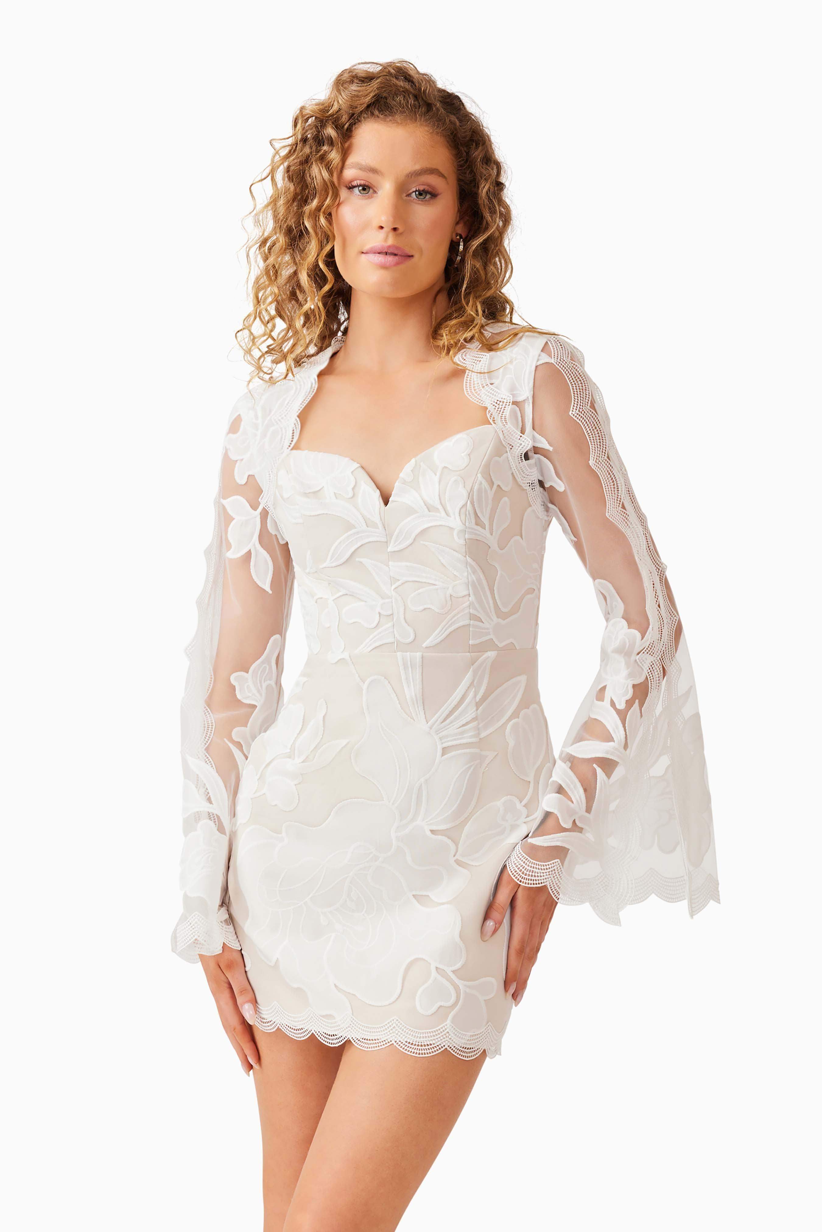 Florian Long Sleeve Mini Dress in White