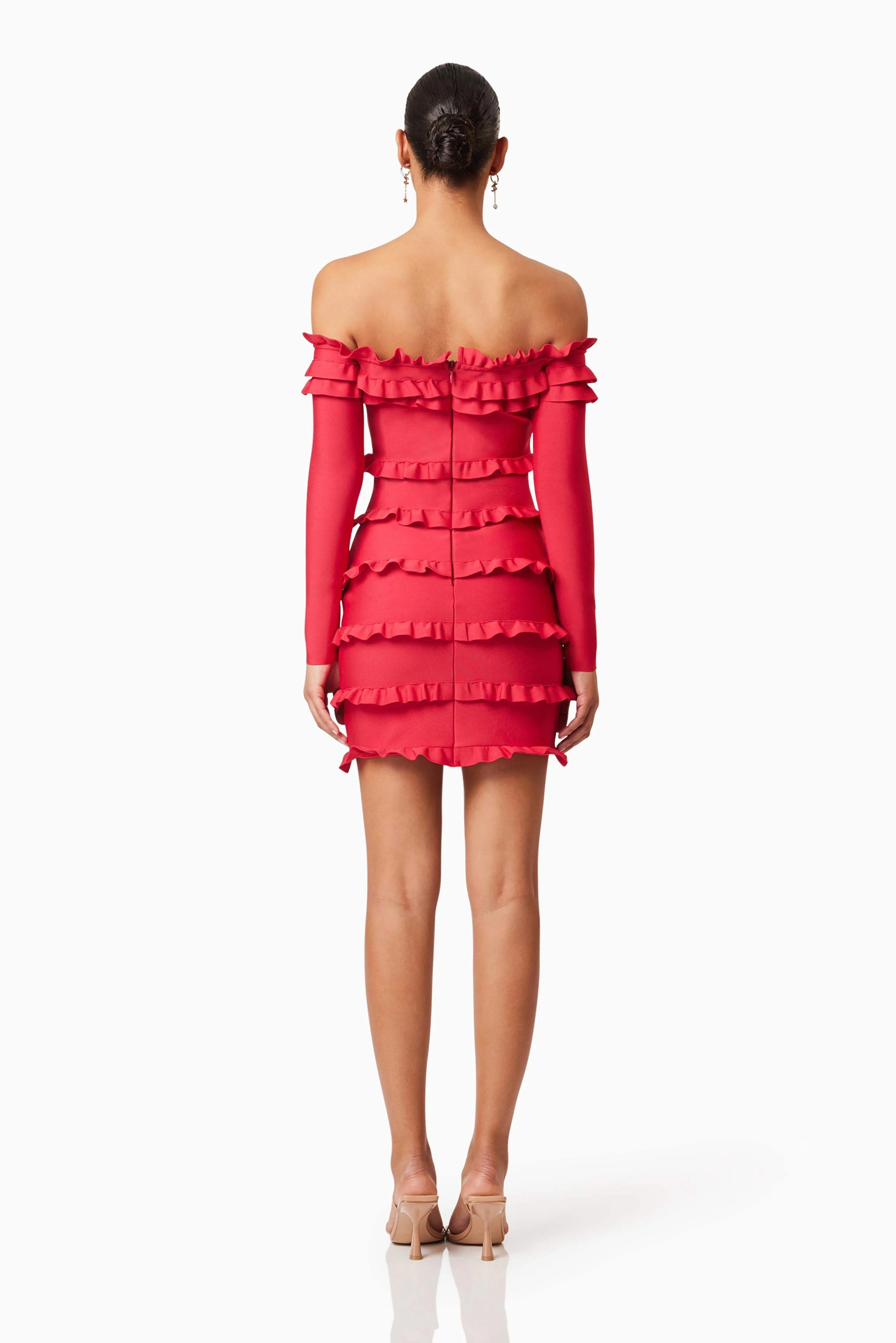 Kimberly Long Sleeve Frill Mini Dress in Red