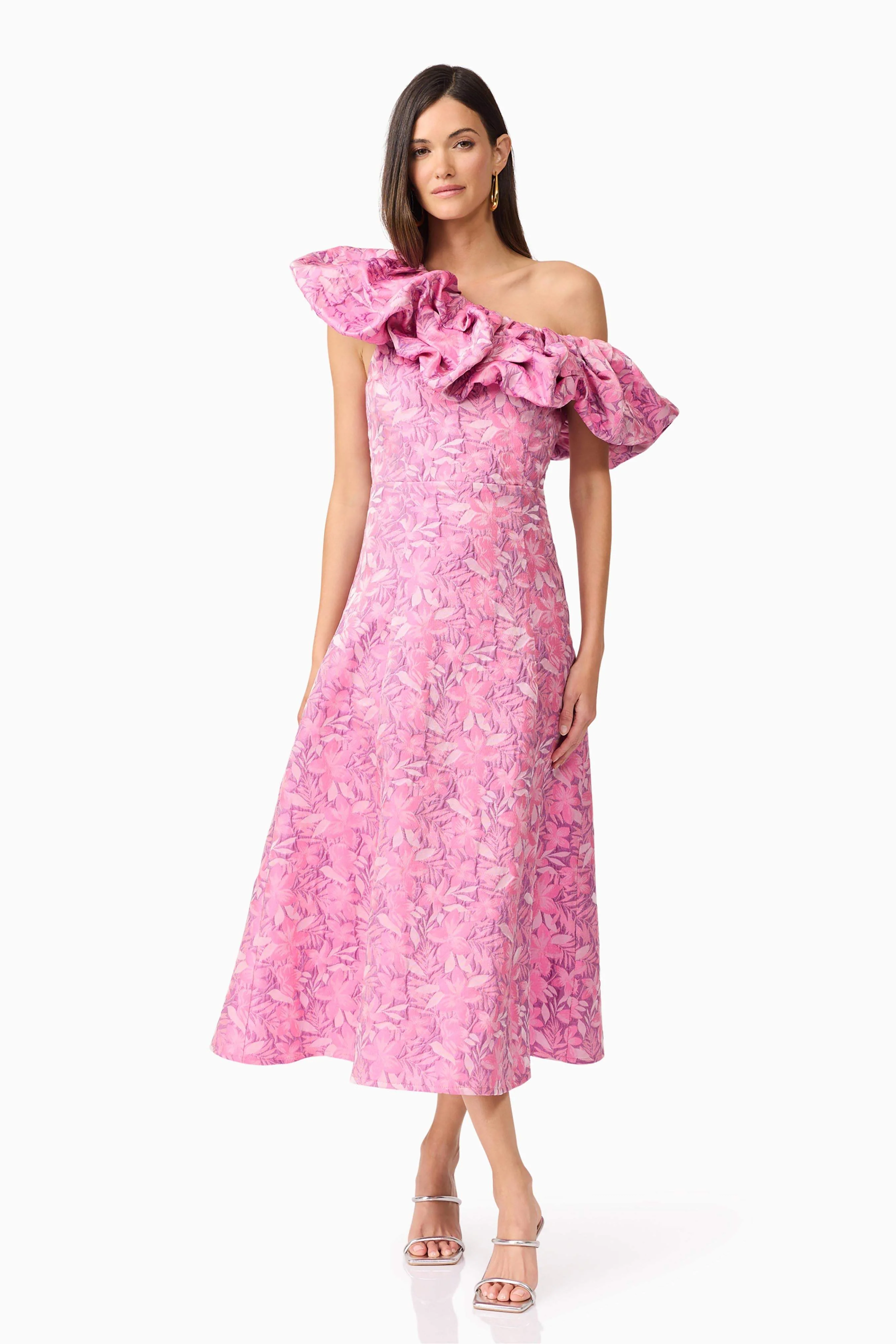 Nadeen Asymmetrical Midi Dress in Pink