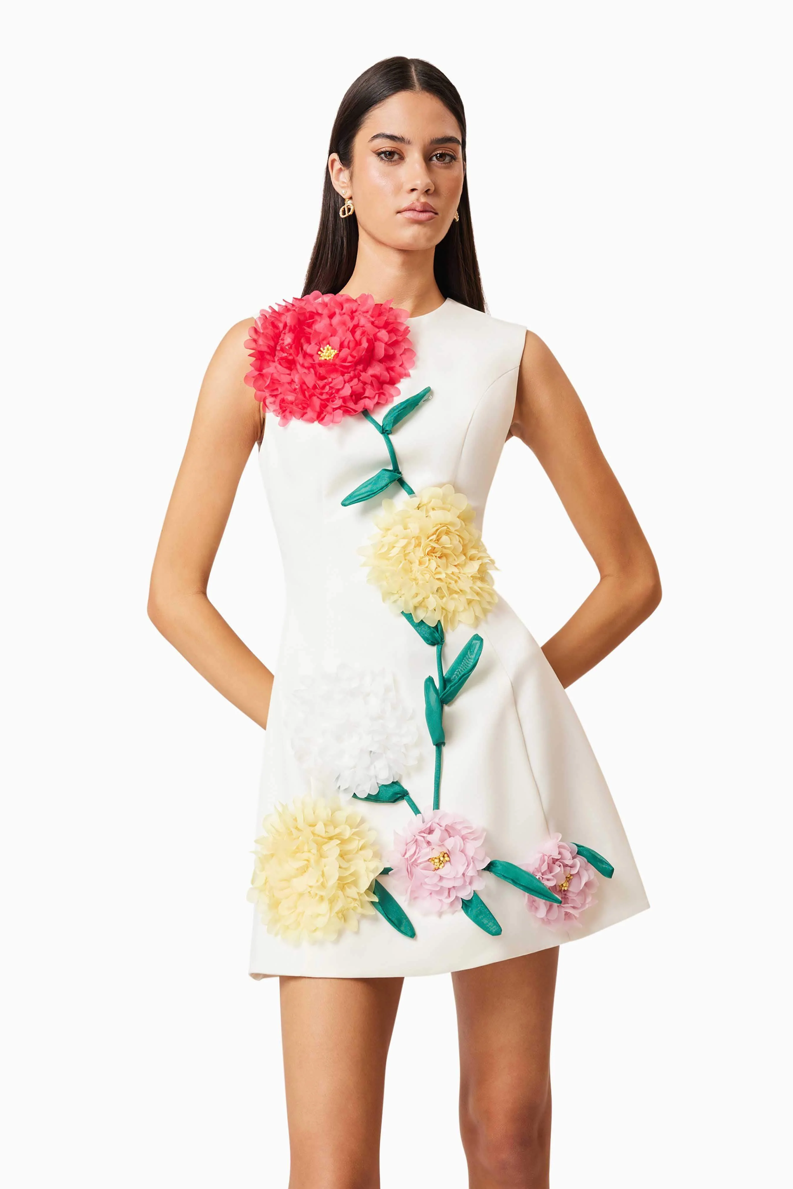 Buttercup Embroidered Mini Dress in Ivory