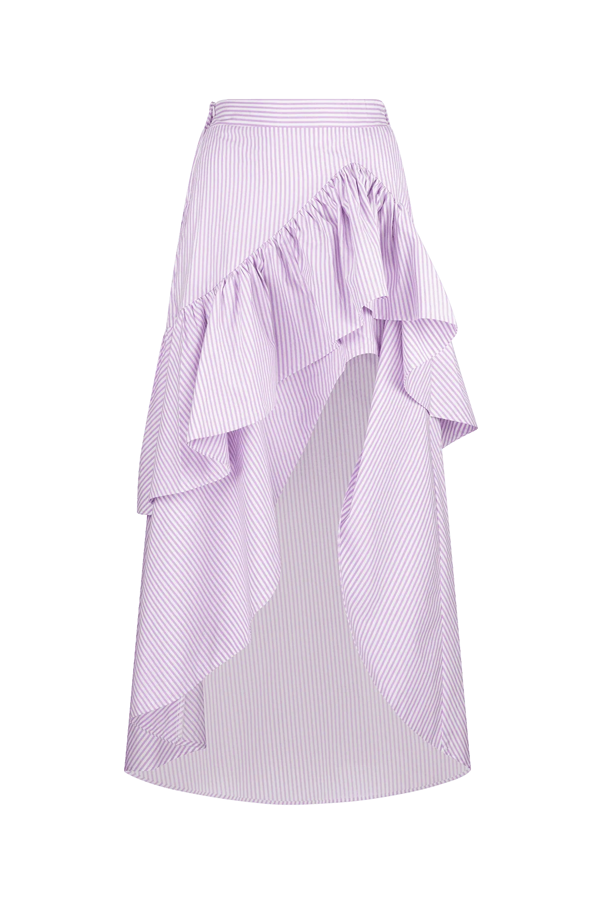 CURAAE Capri Midi Frill Asymmetrical High Waisted Skirt In Purple Stripe