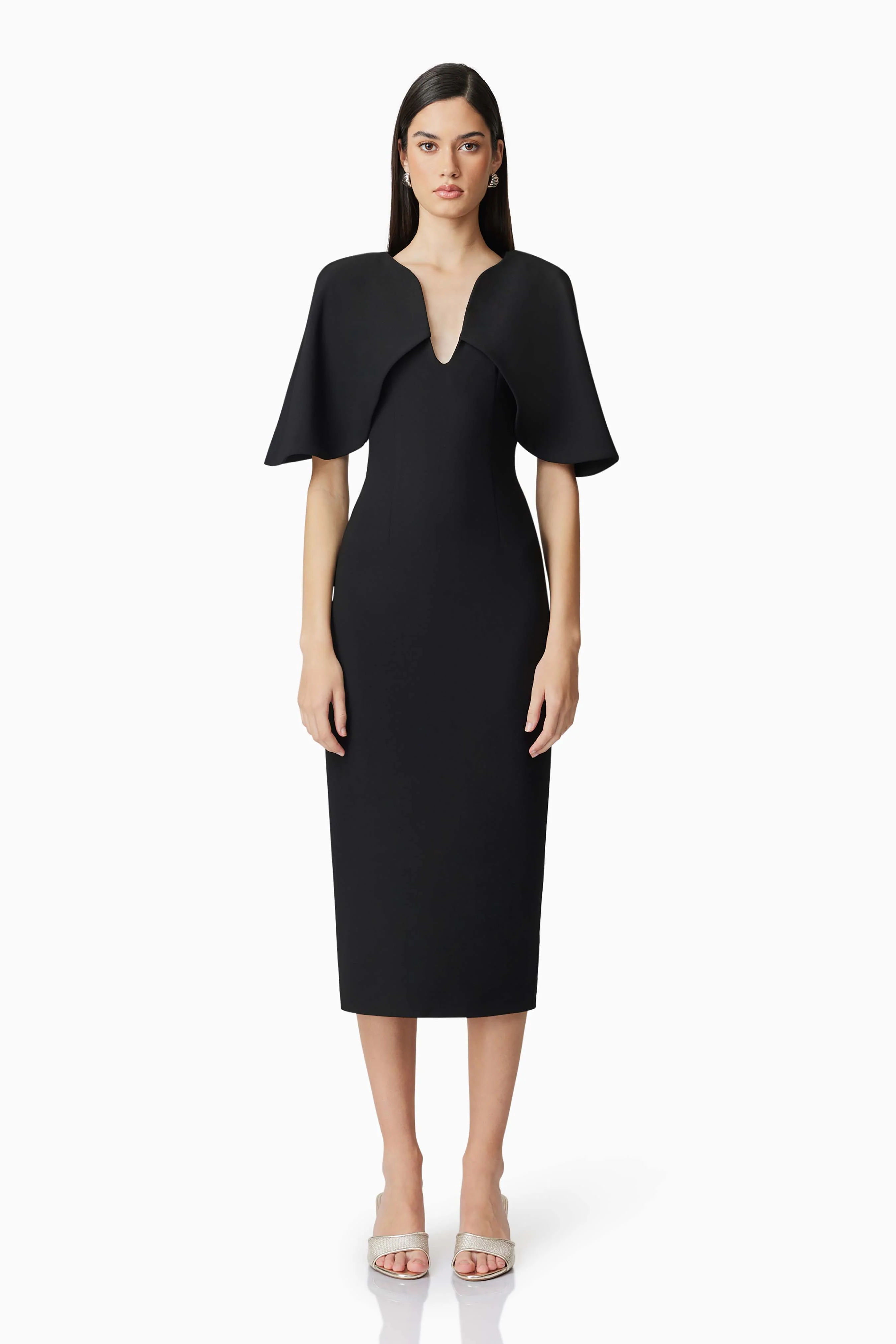 Gia Cape Midi Dress in Black