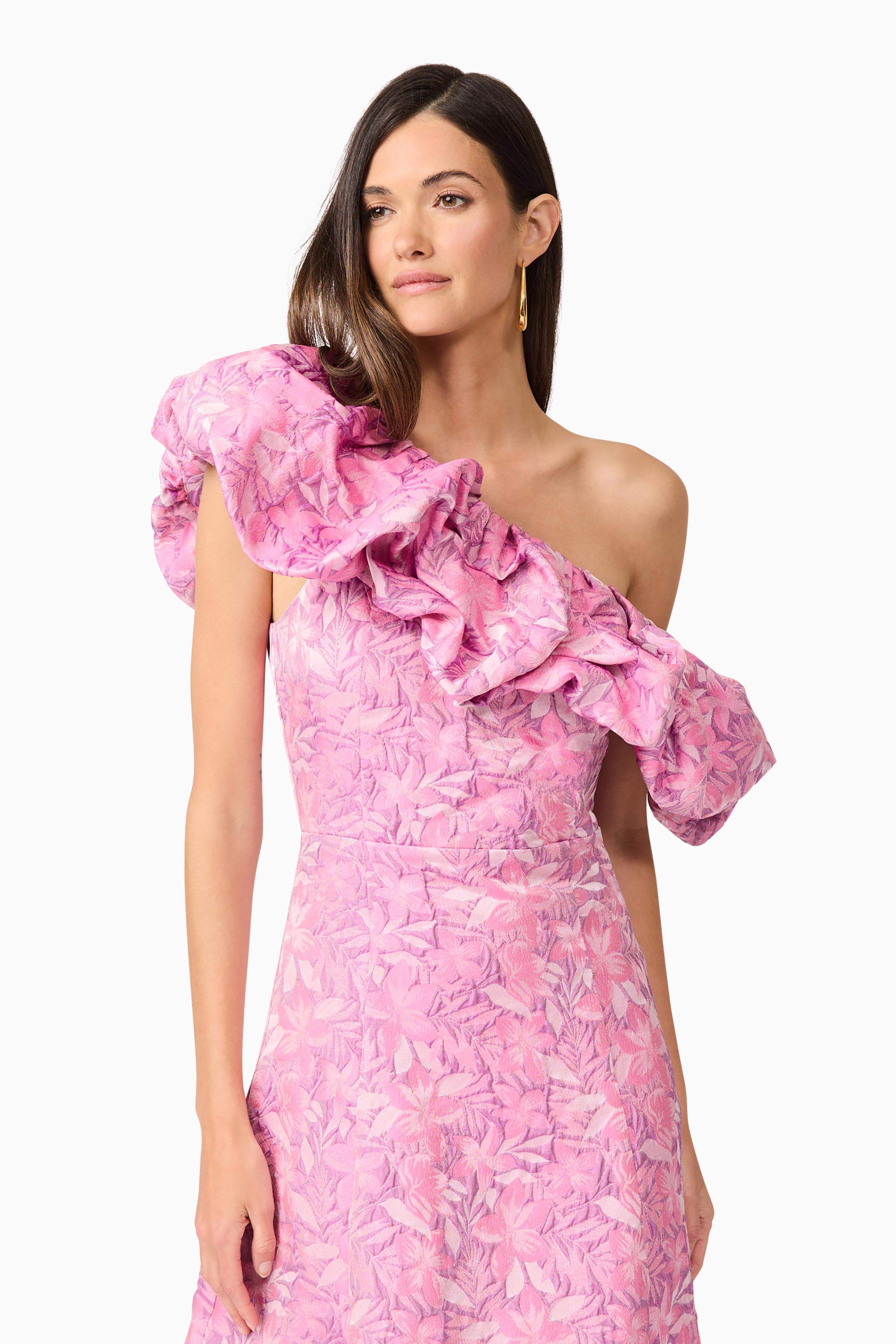 Nadeen Asymmetrical Midi Dress in Pink