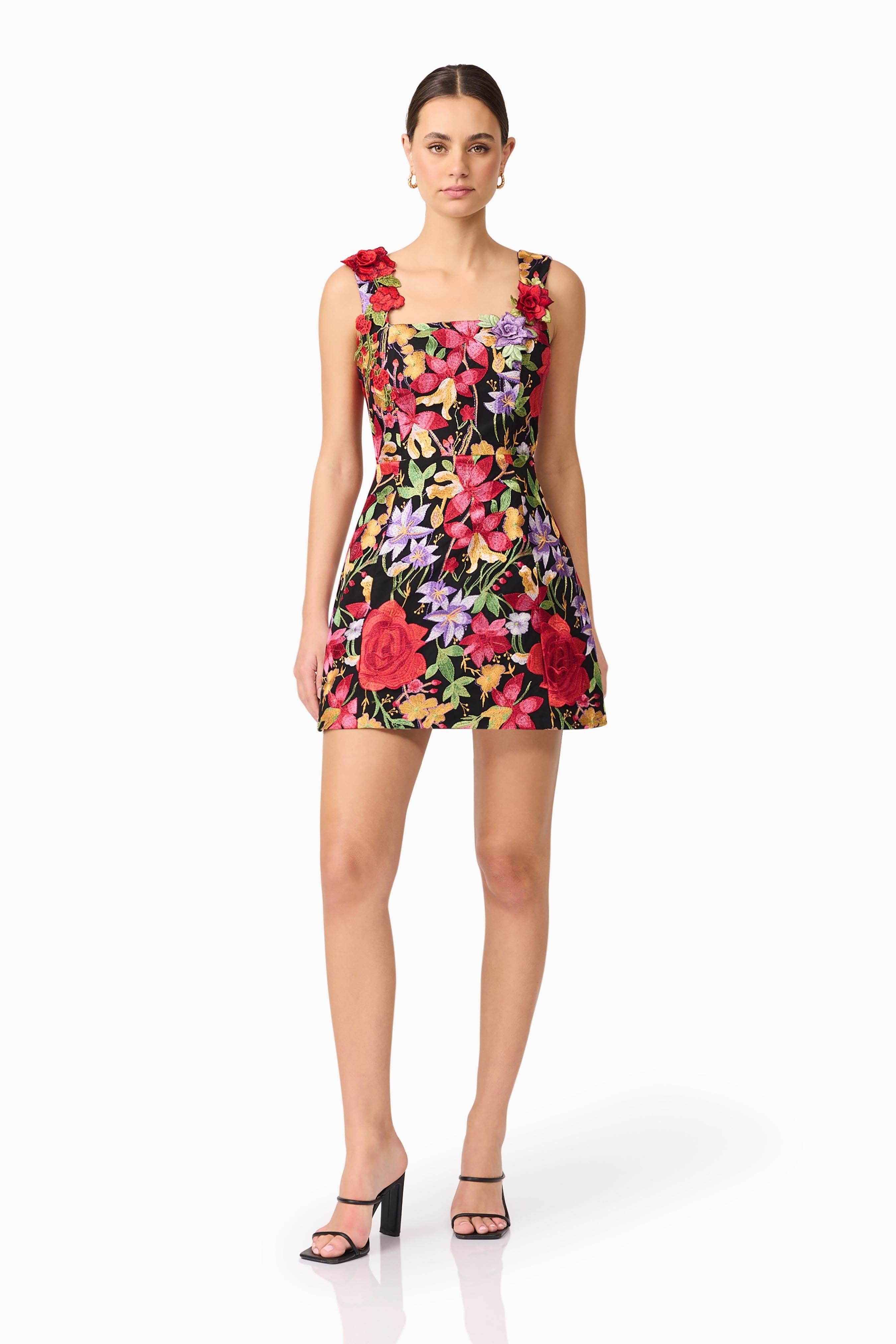 Talia Mini Dress in Black Floral
