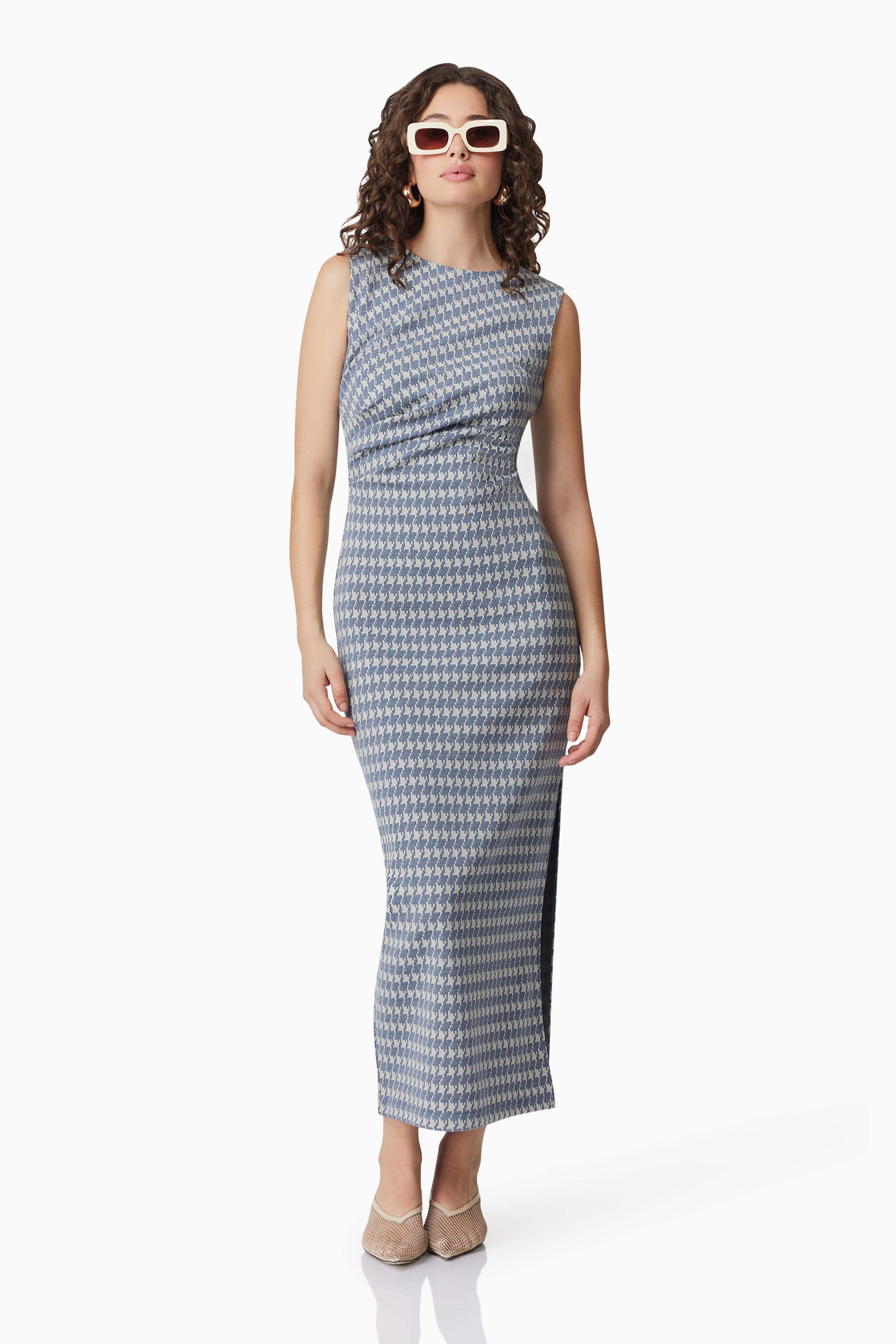 CURAAE Diana Midi Dress In Blue & White