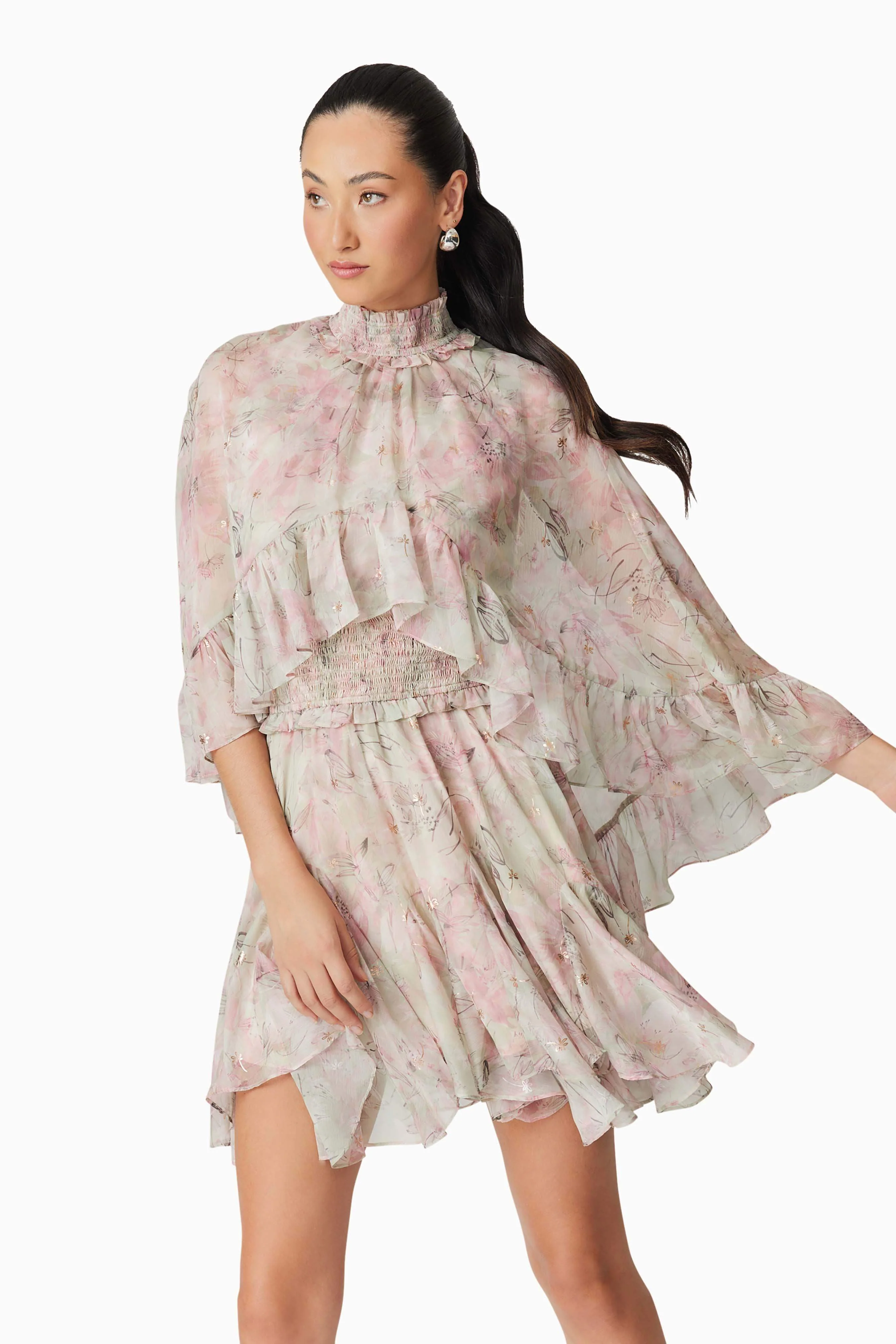Monica Cape Mini Dress in Floral
