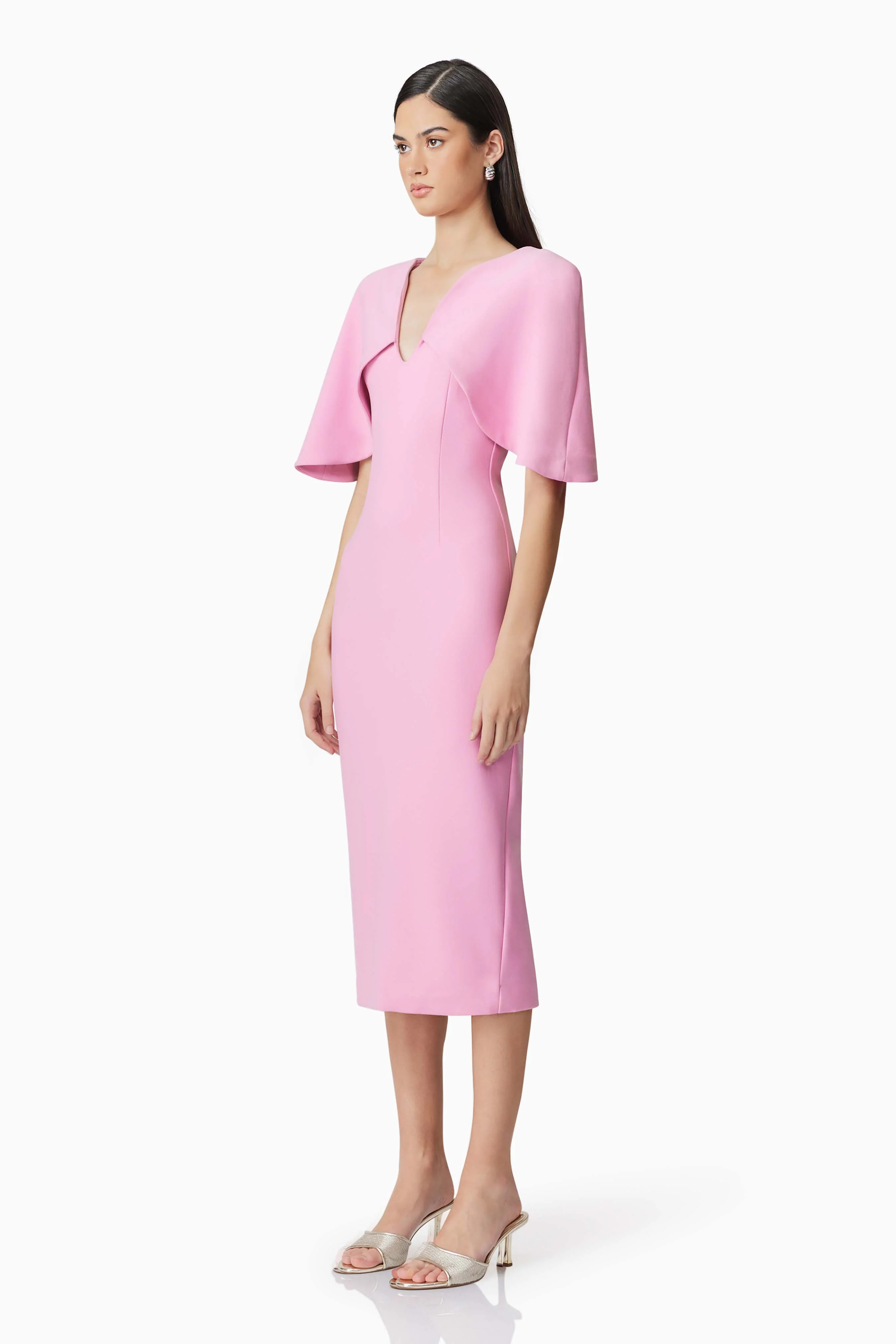 Gia Cape Midi Dress in Pink