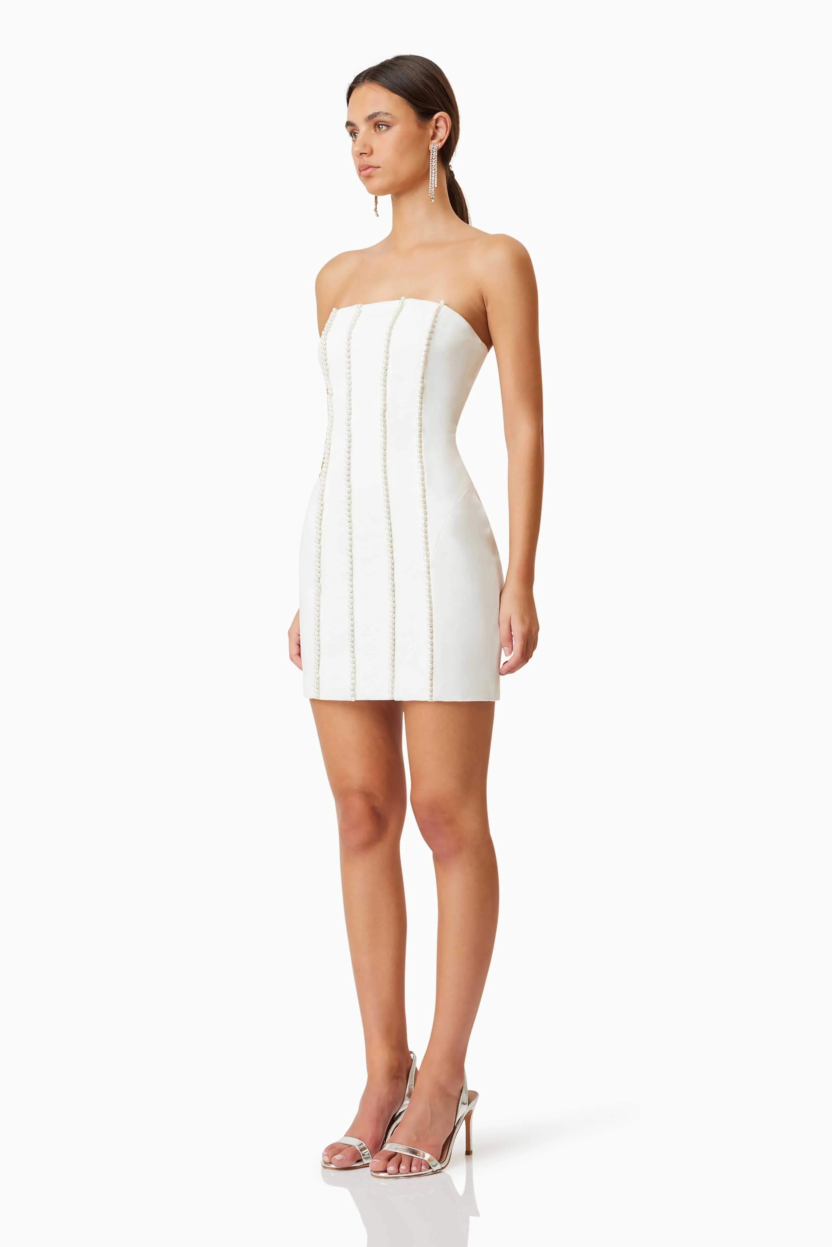 Sonnet Mini Strapless Pearl Dress In White