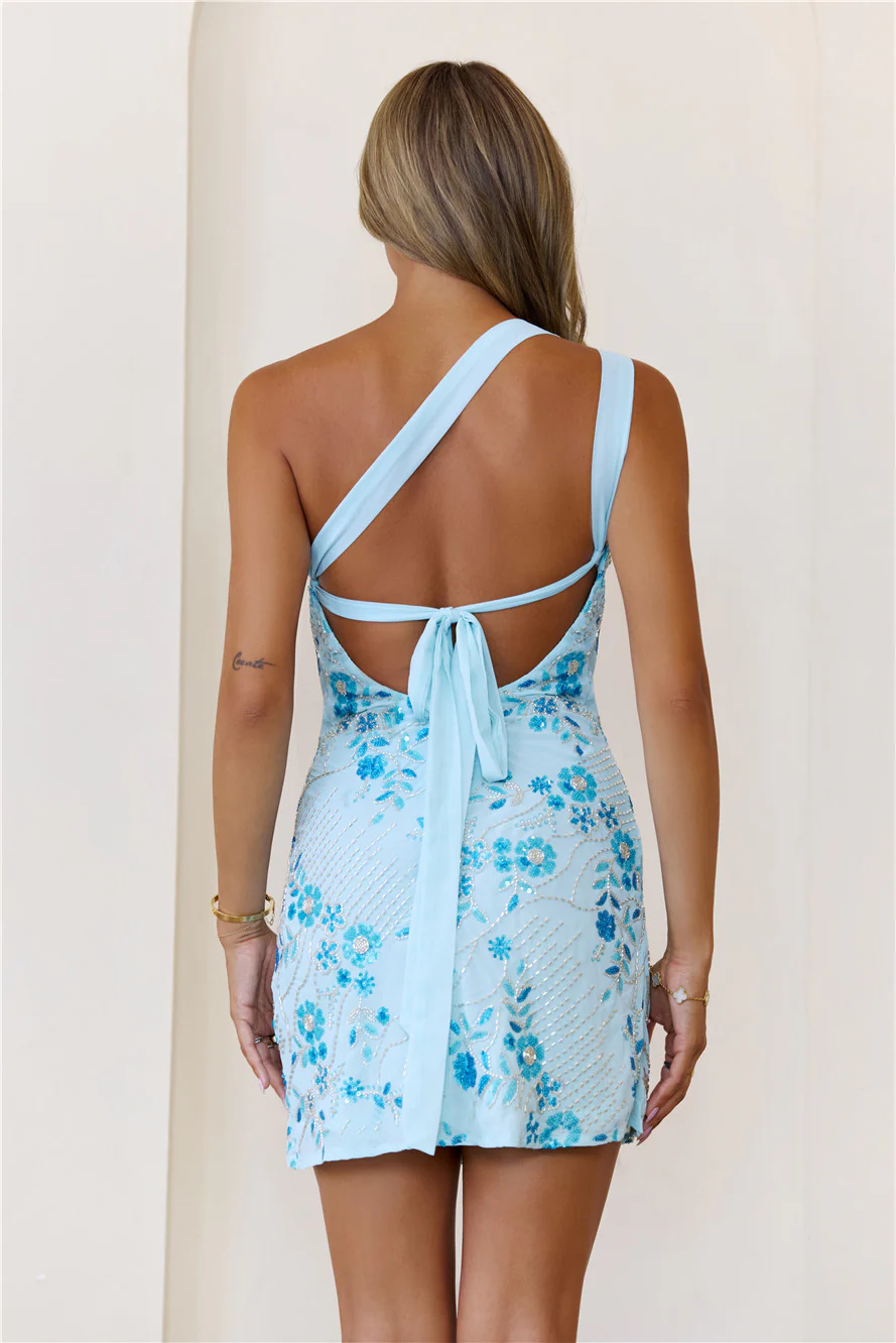 Petal Shores One Shoulder Mini Dress Blue