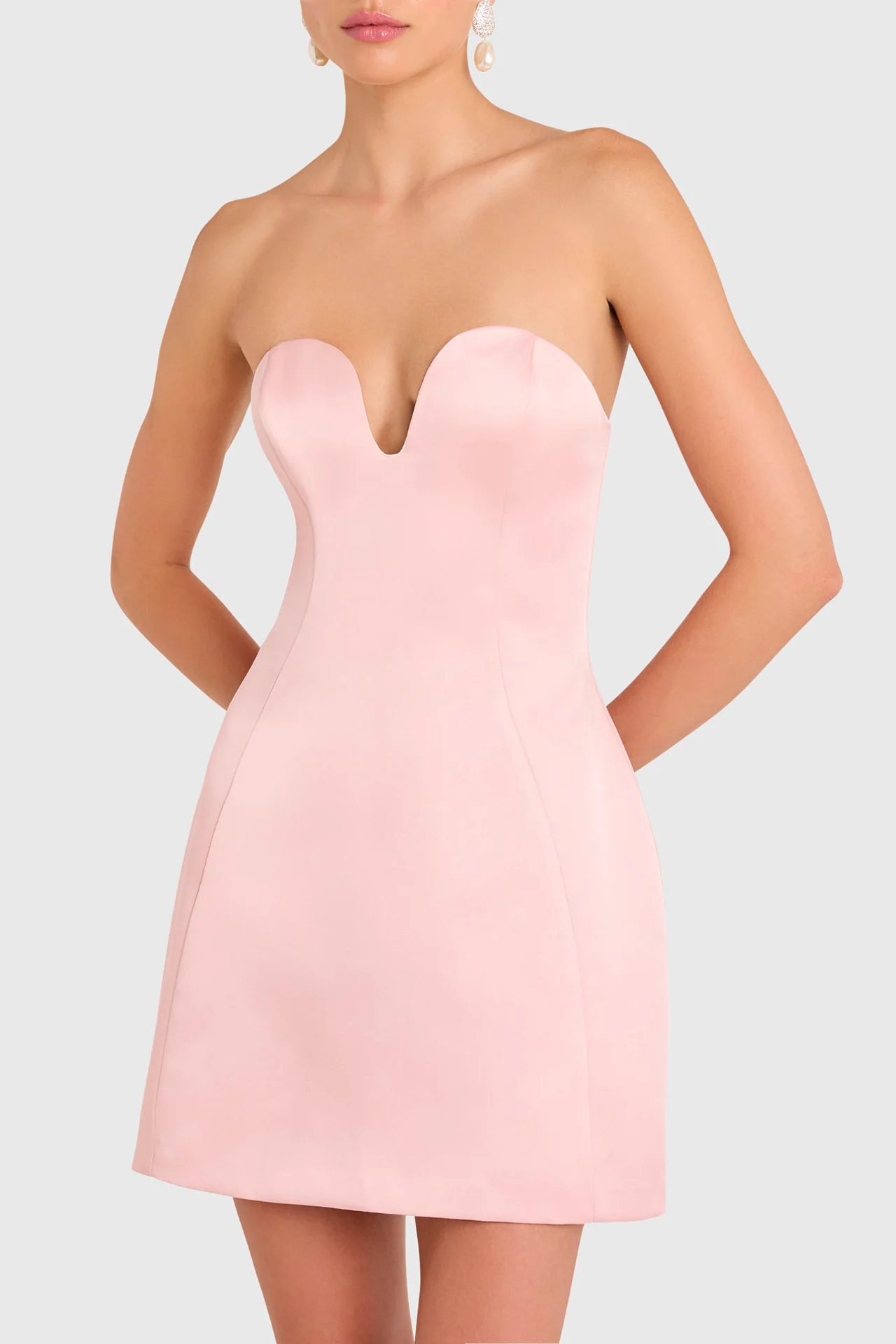 Dressed To Dazzle Strapless Satin Mini Dress Pink
