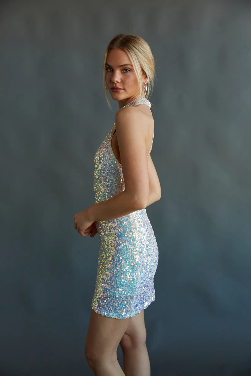 Ophelia Sequin Halter Mini Dress