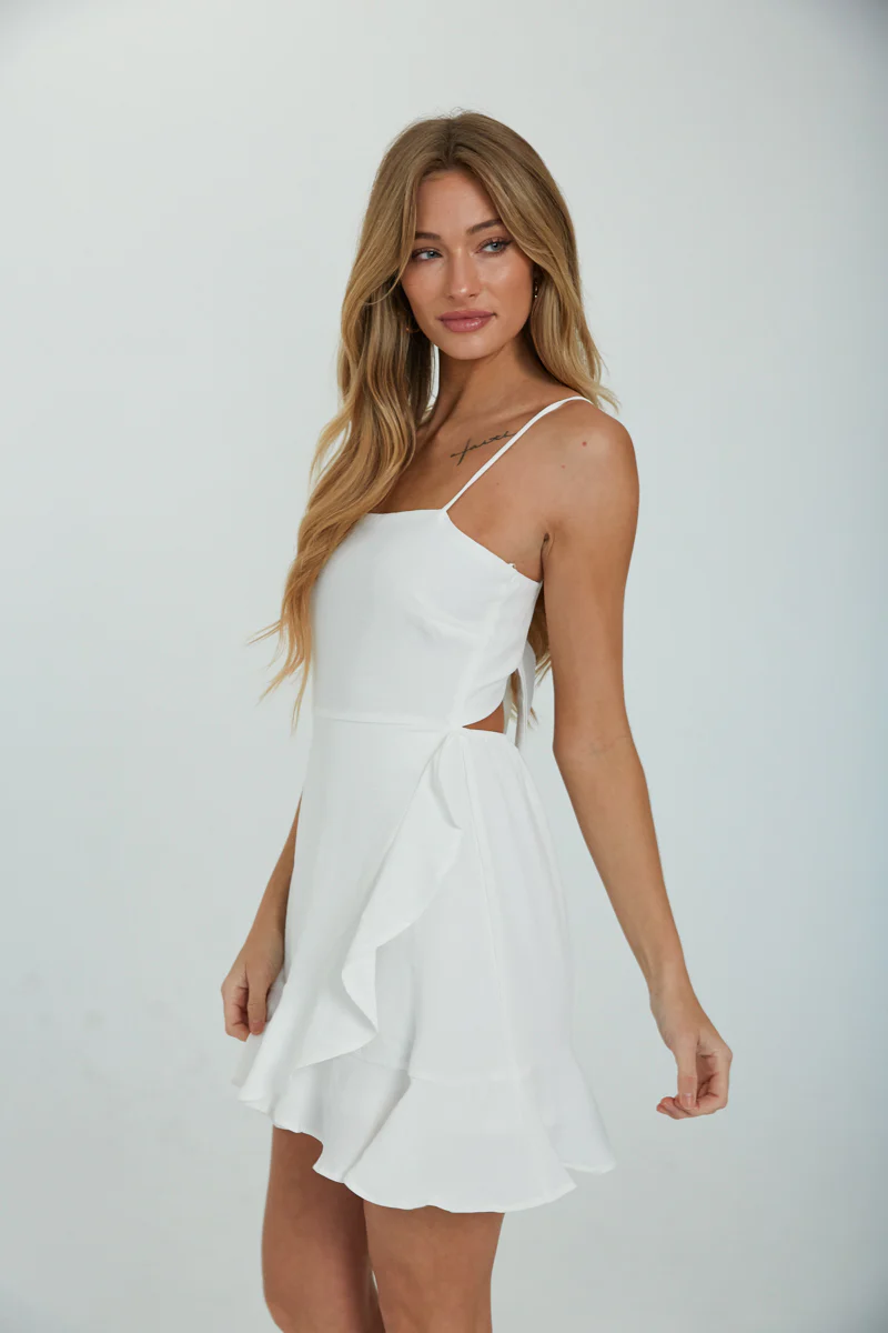 Audra Tie Back Ruffle Wrap Mini Dress