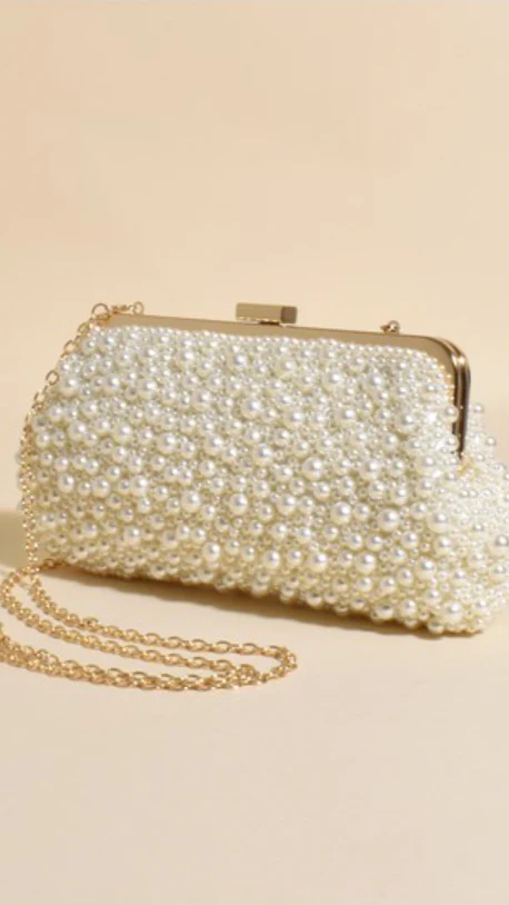 Norma Jean Faux Pearl Clutch - Cream/Gold