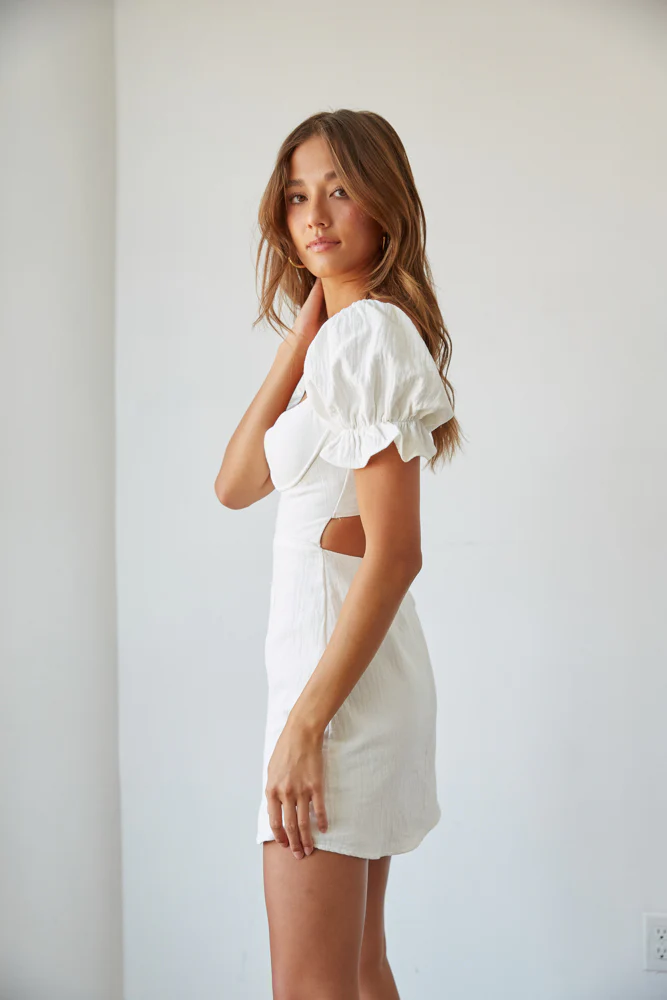 Drew Puff Sleeve Corset Linen Mini Dress