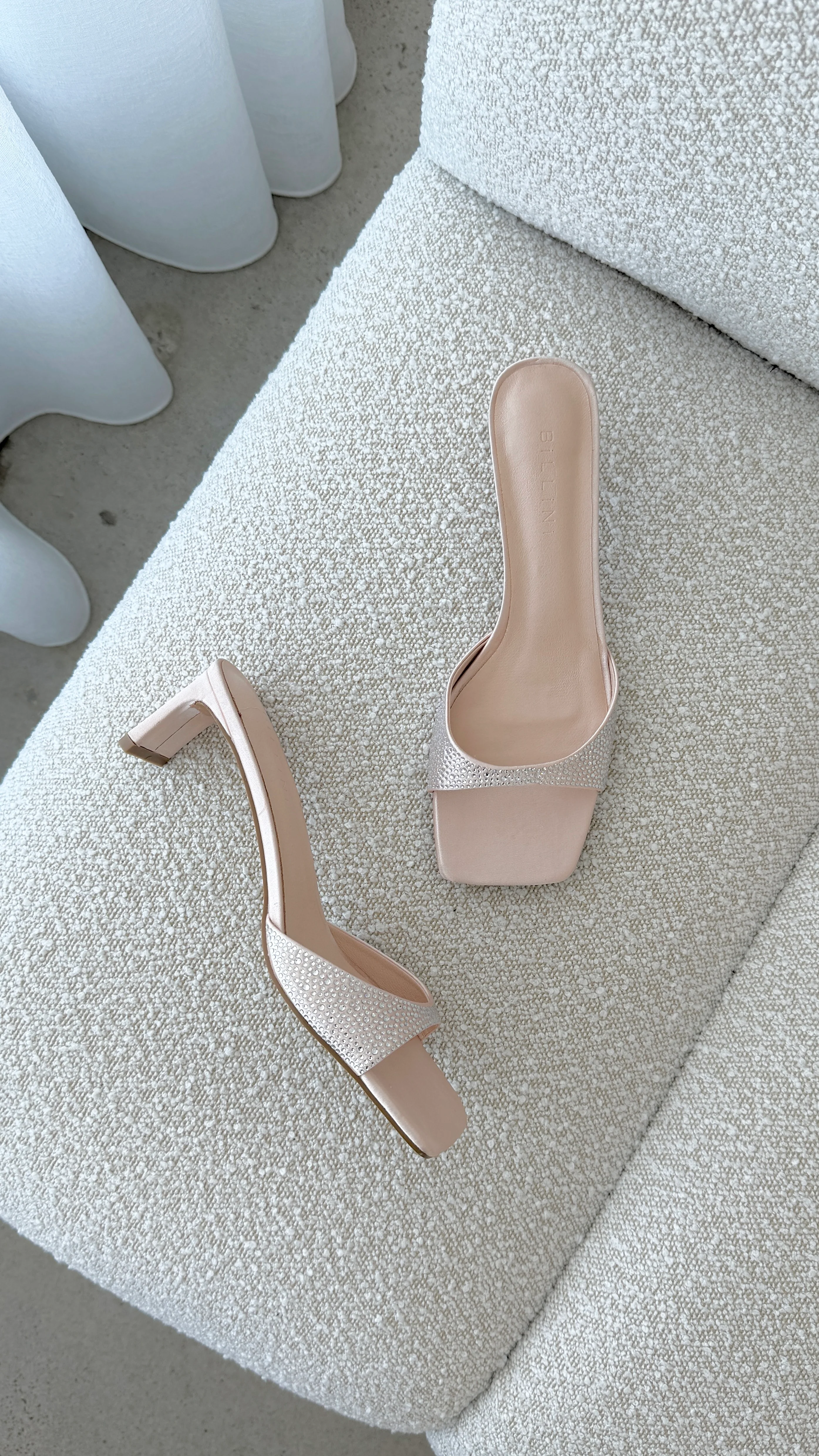 Yiri Heels - Champagne Satin Diamante