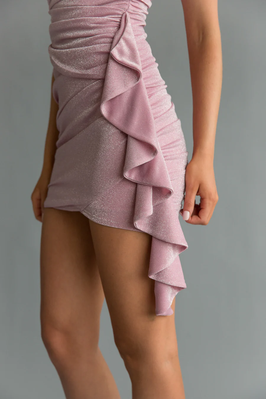 Carissa Strapless Shimmer Drape Bodycon Mini Dress