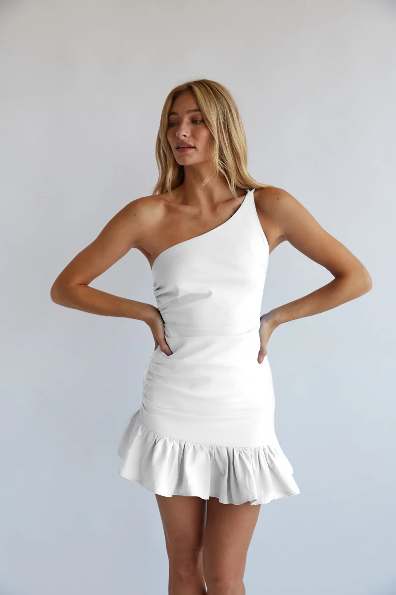 Athena Ruched One Shoulder Mini Dress