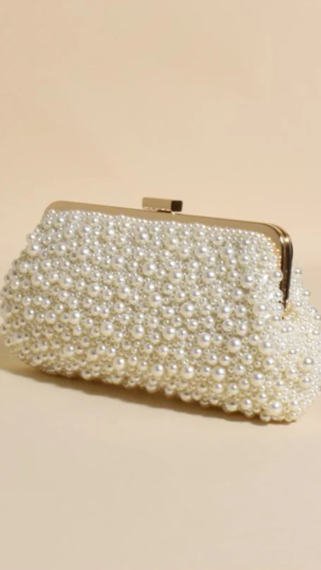 Norma Jean Faux Pearl Clutch - Cream/Gold