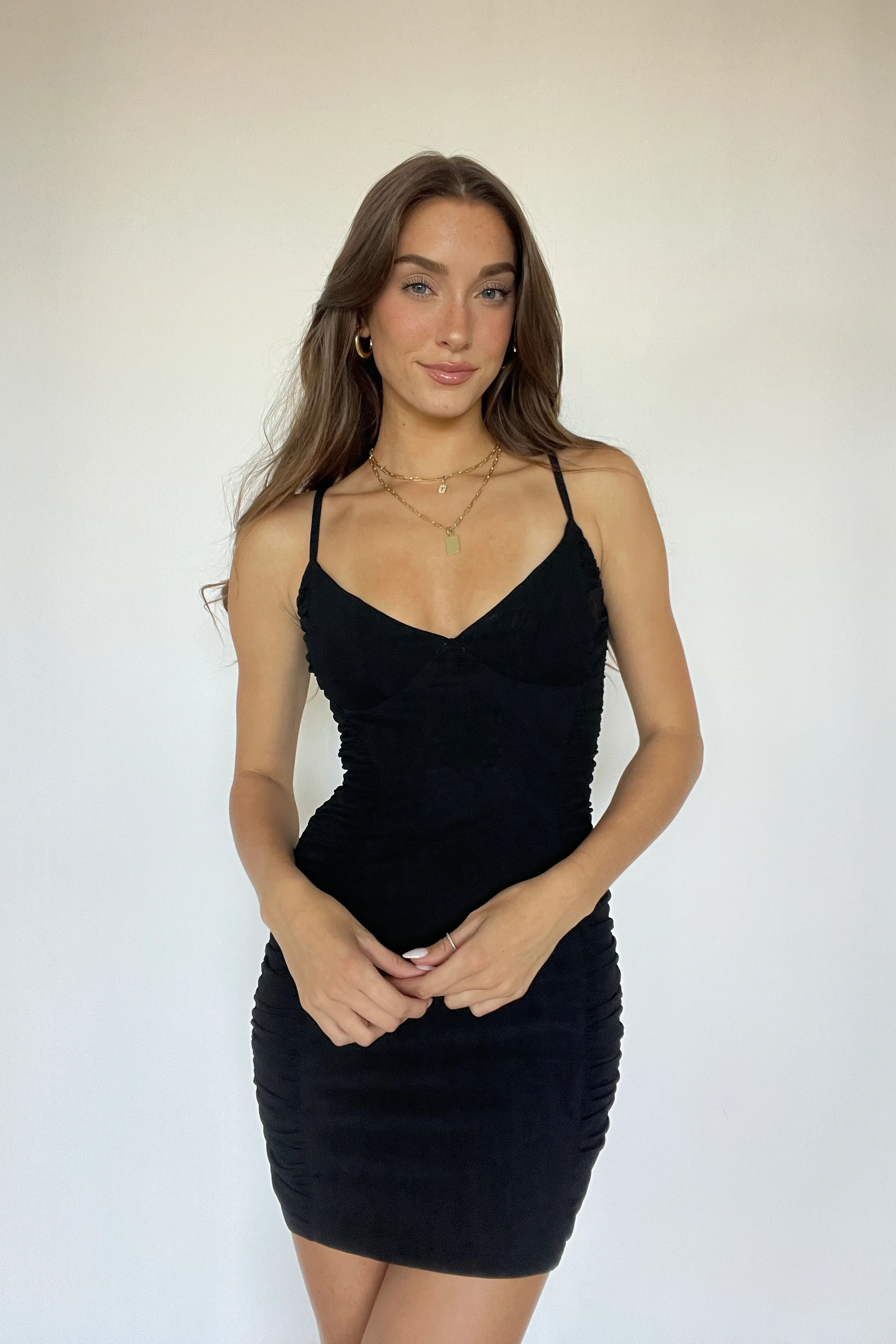 Kloss Ruched Mesh Mini Dress in Fuchsia