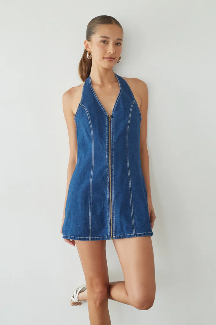 Graylee Halter Denim Mini Dress