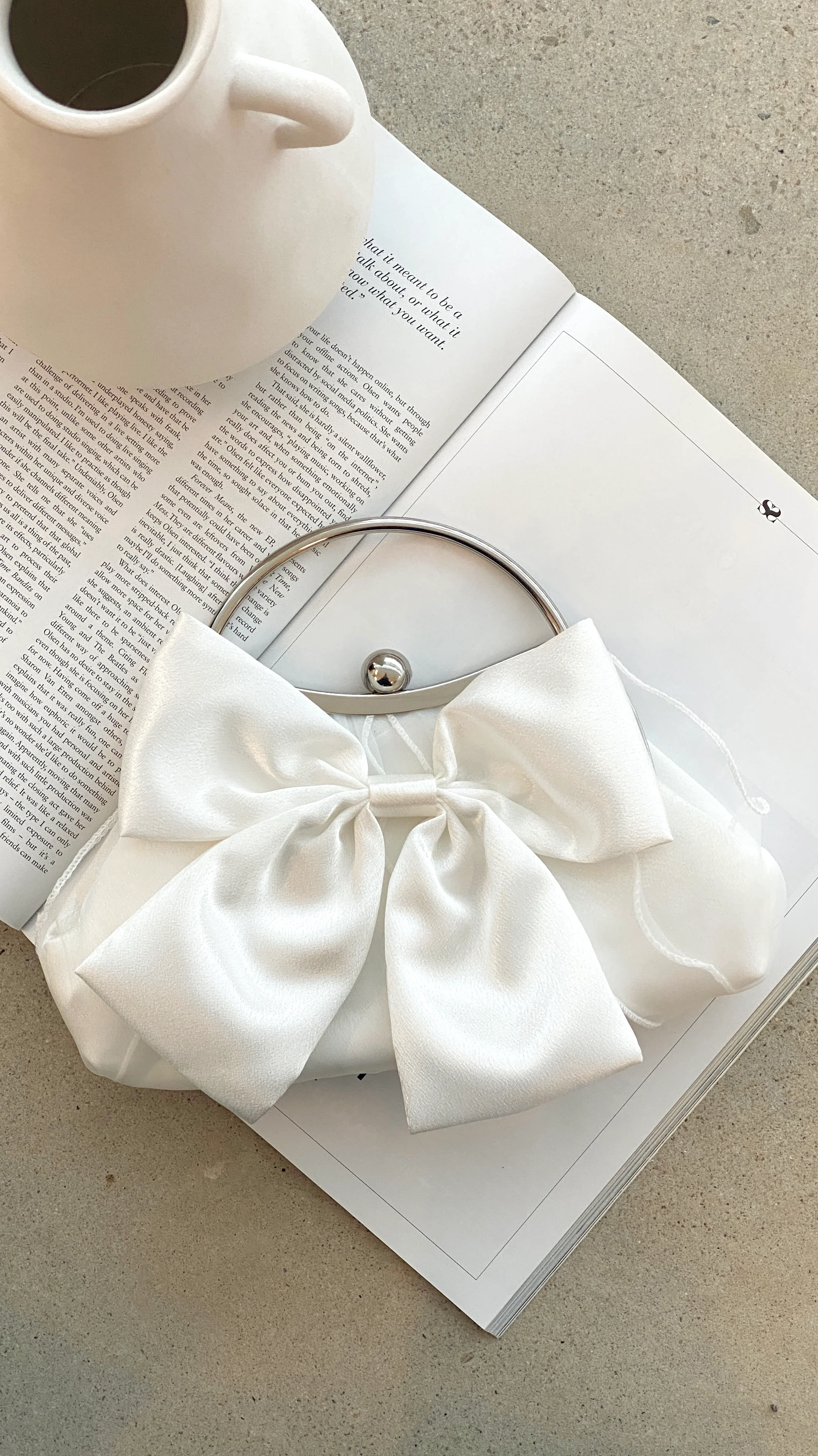 Satin Bow Clutch - White