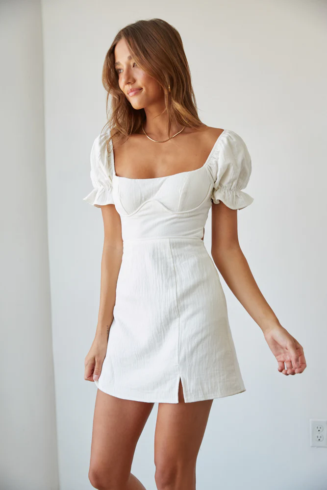Drew Puff Sleeve Corset Linen Mini Dress