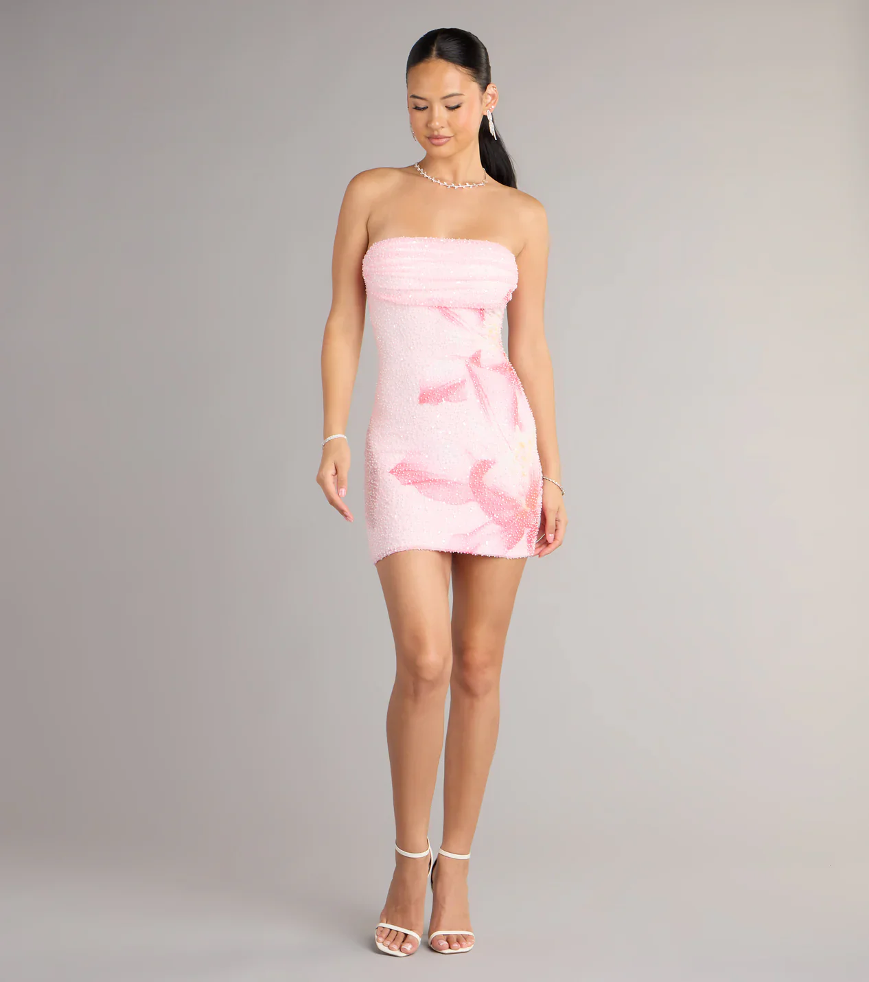 Hilary Tropical Floral Bead Mini Dress